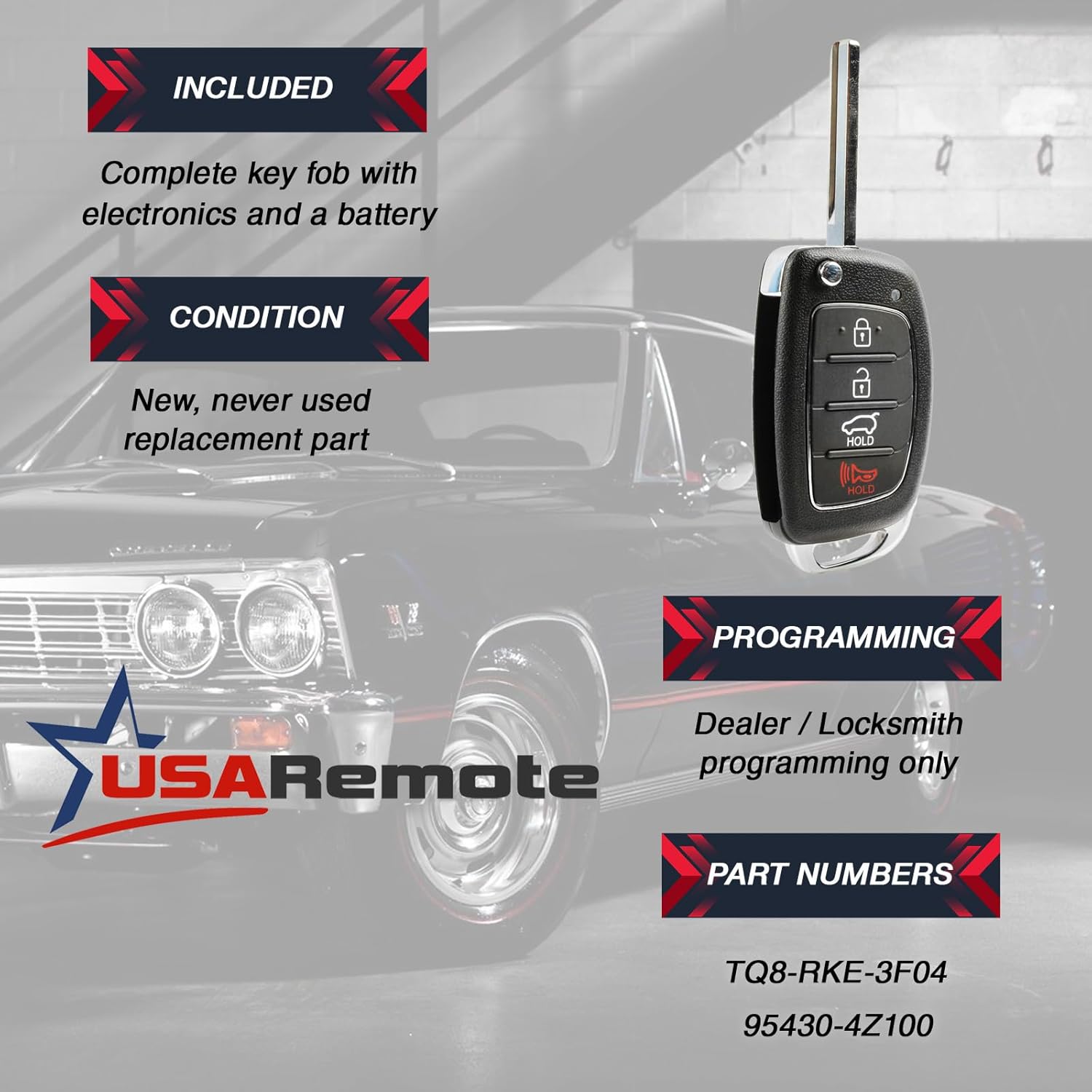 USARemote Flip Key fits 2013-2015 Hyundai Santa Fe Keyless Entry Remote Fob (95430-4Z100, TQ8-RKE-3F04)