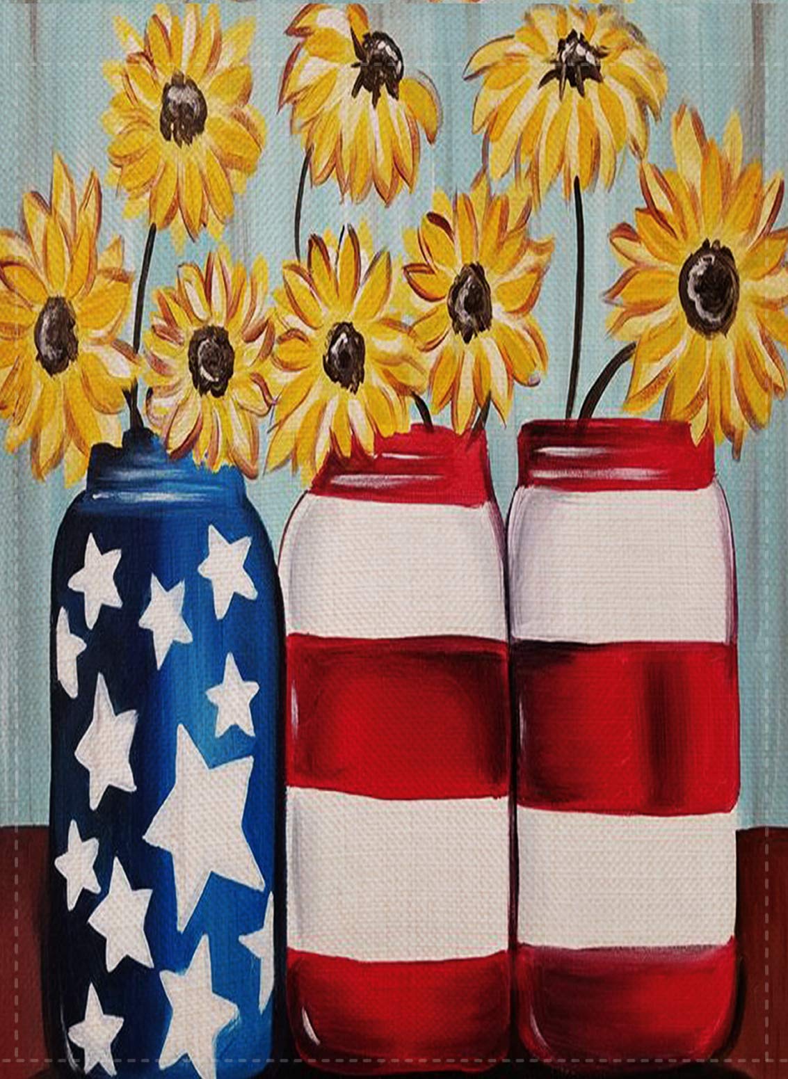 Selmad July 4th Patriotic Sunflower Garden Flag Red White Blue Jar Double Sided, USA Summer Burlap Decorative House Yard Decoration, Fall Flower American Seasonal Home Outdoor Décor 12 x 18 Autumn