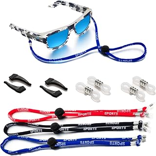 3 Pcs Eye Glasses String Holder Strap,Adjustable Eyeglass Retainer for Men Women Kids,Anti-Slip Eyeglass Chains for Most Sunglasses,Daily Glasses,Sports and Outdoor Activities.With 4PCS silicone anti-slip buckle and 4PCS anti-slip cover. (Red,blue,Black)
