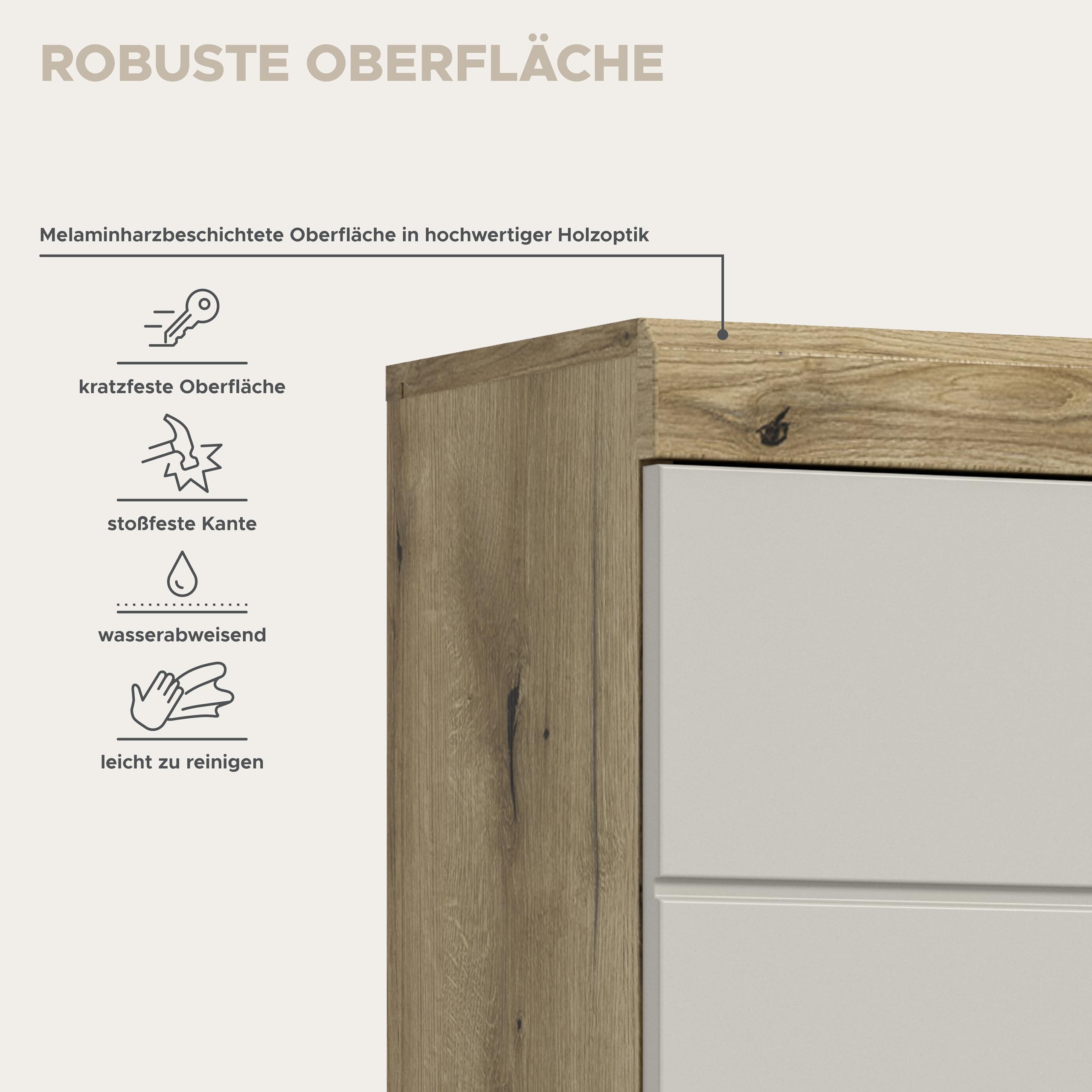xonox.Home Armoire Suspendue Scout 74 x 79 x 24 cm en Imitation chêne évoak et Cachemire Mat – Armoire Murale Moderne pour Salle de Bain – Peu encombrante – Combinable de manière élégante et