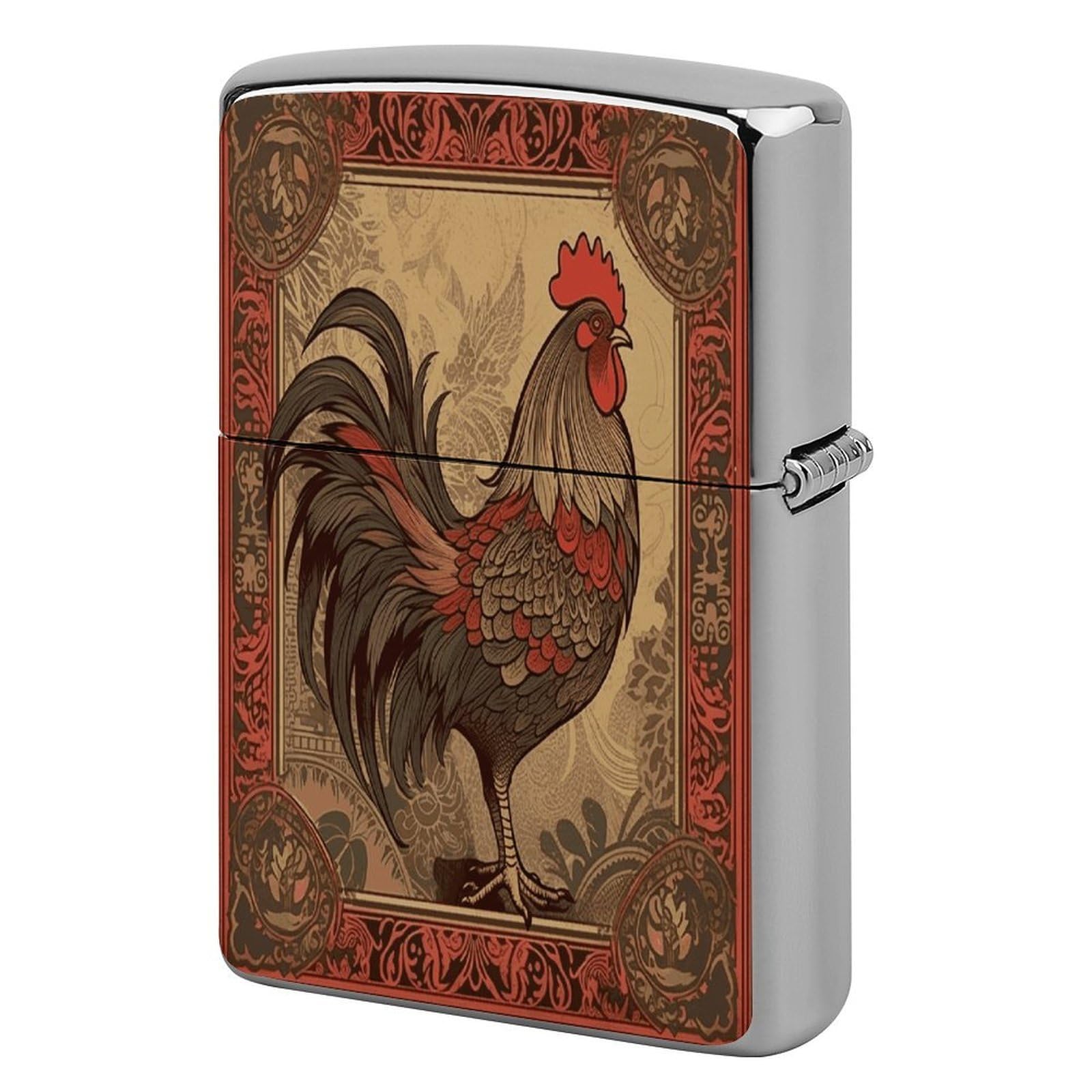 Fekiloot Style Old Rooster Illustration Lighter Case Cover Metal Lighter Case