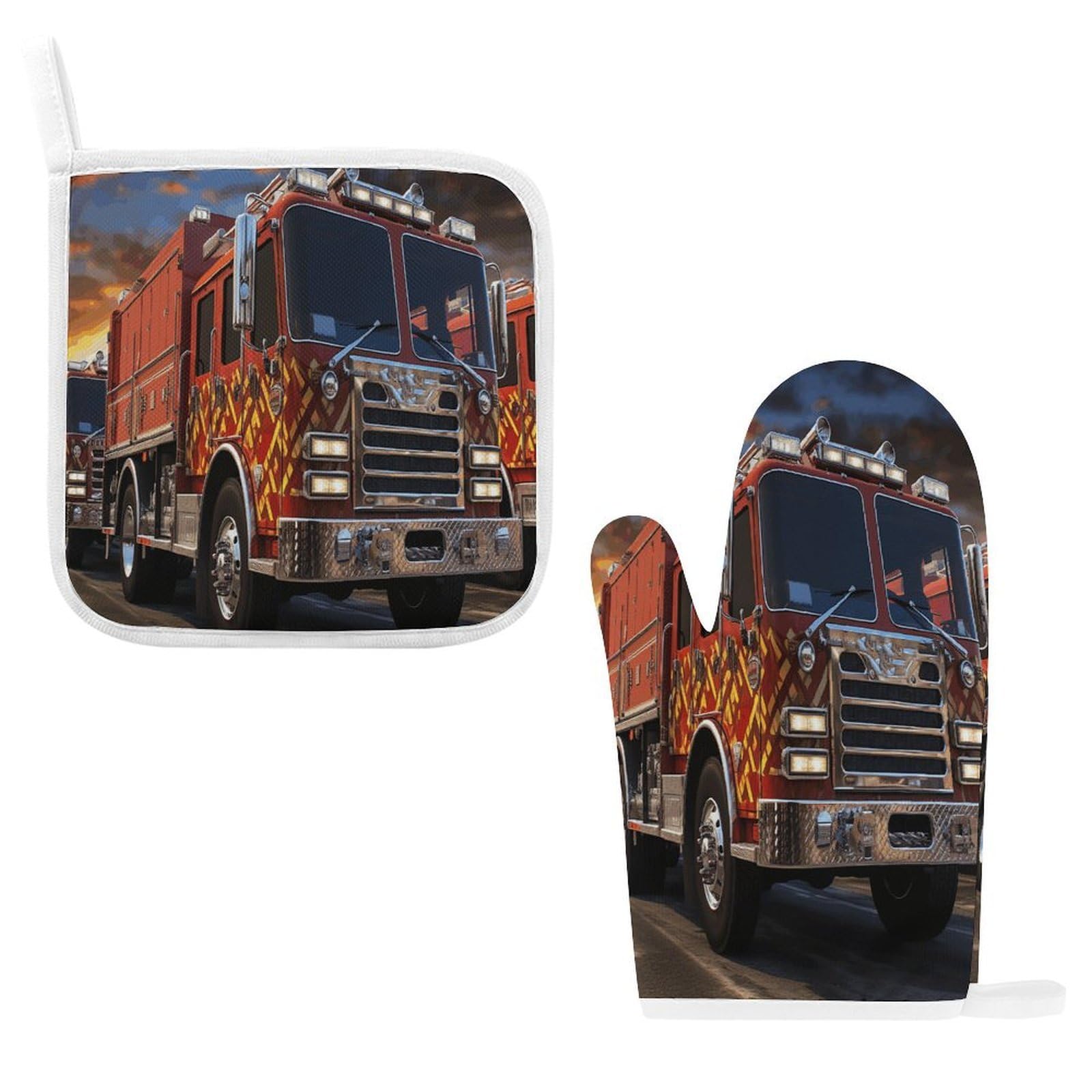 Fodpand Style Fire Truck Oven Mitts And Pot Holders Sets