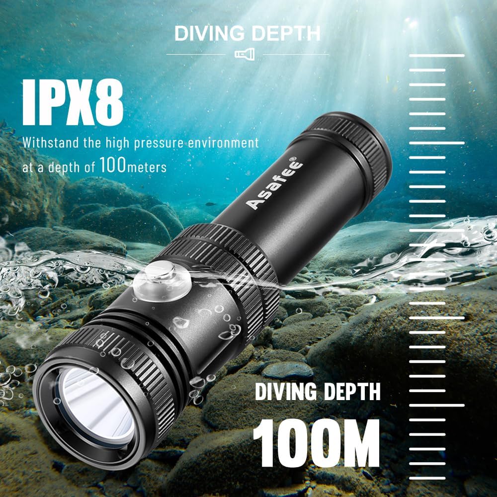 WindFire Dive Light Diving Flashlight - Rechargeable Underwater Scuba Torch, 4 Lighting Modes Underwater Scuba & Snorkeling Torch for Scuba Diving, Caving (Blue)