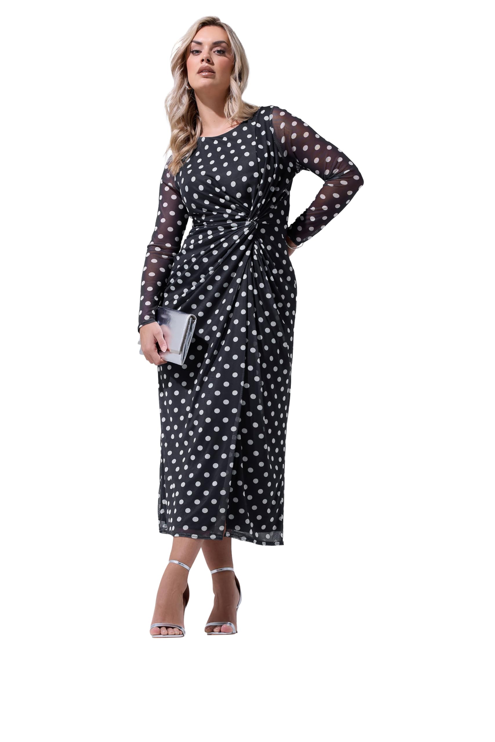 Yours Women's Polka Dot Maxi Dress in Dark Navy | Size: 26-28