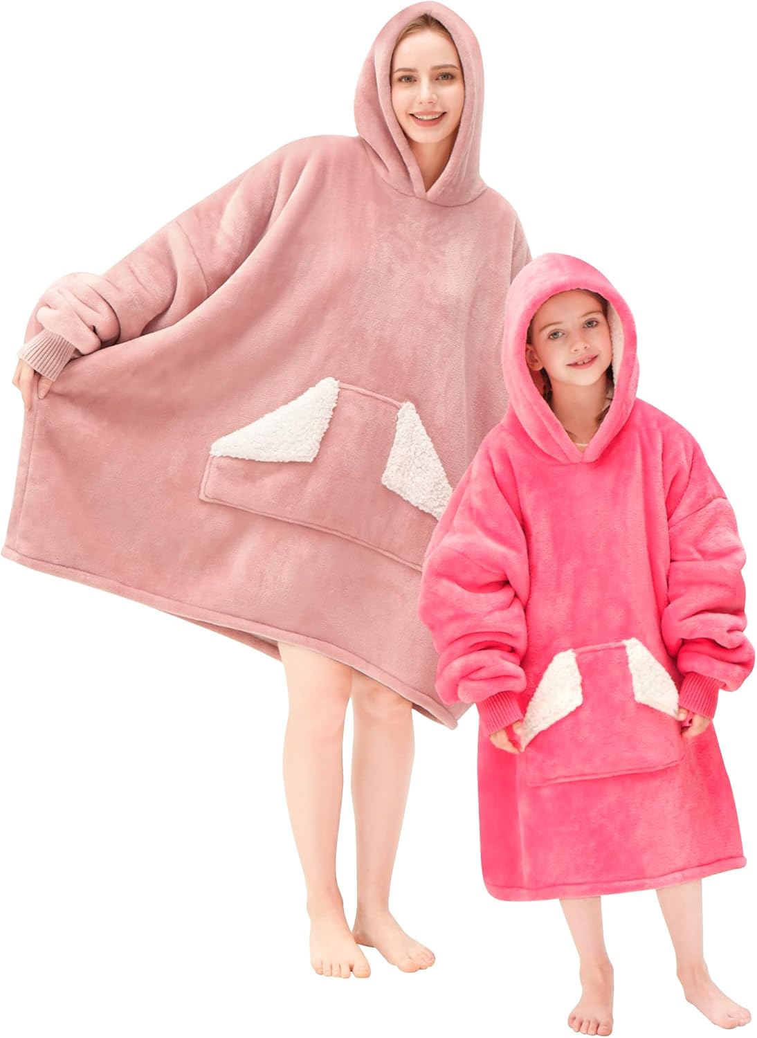 Touchat Wearable Blanket Hoodie, Oversized Sherpa Blanket Sweatshirt with Hood Pocket and Sleeves, Super Soft Warm Plush Hooded Blanket for Adult Women Men, One Size Fits All (Pink) - Image 5