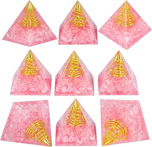 Miniatura 4 de Rockcloud Healing Crystal Gold Wire Orgone Pyramid Stone Figurine Energy Generator for Meditation Reiki Balancing, Rose Quartz