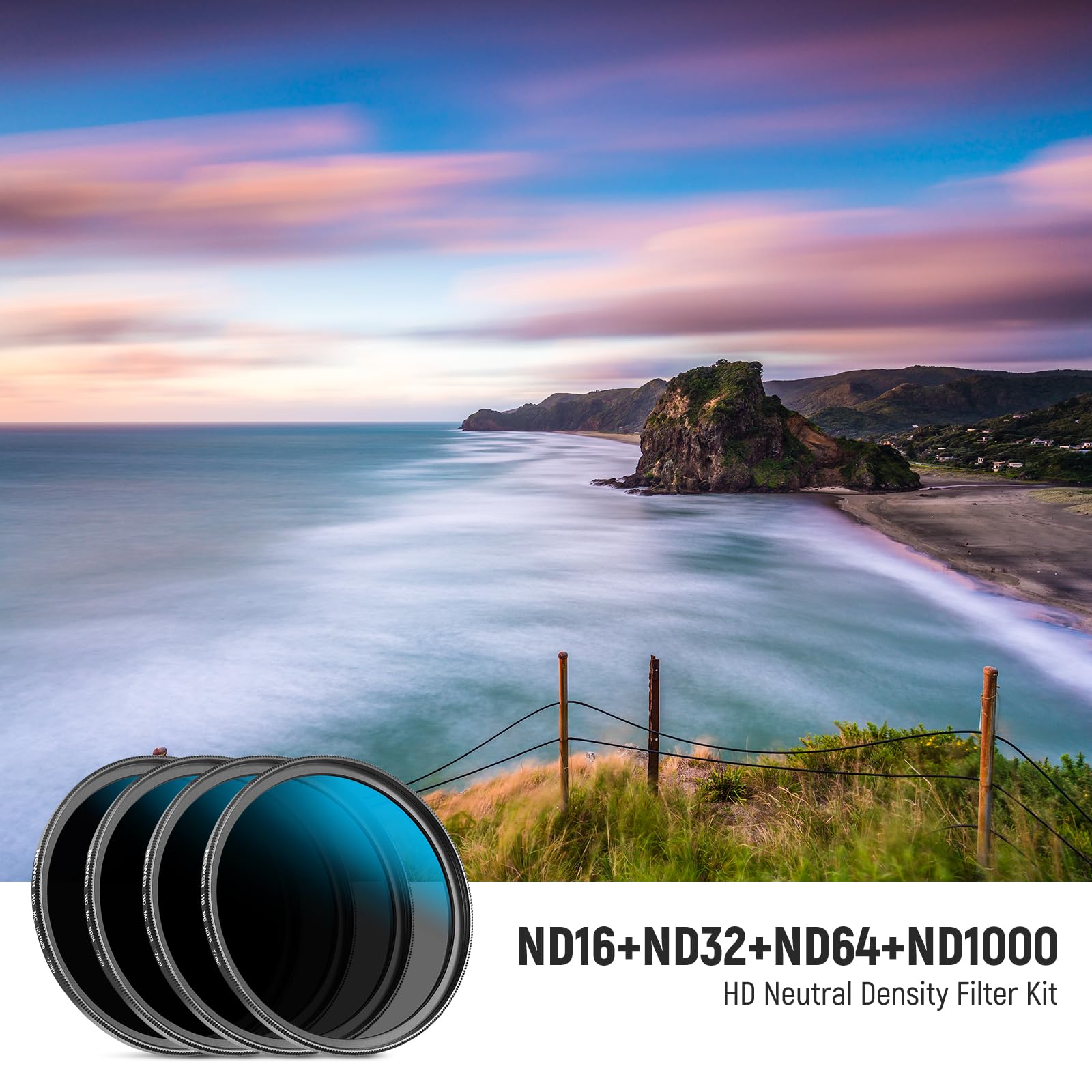 NEEWER Zestaw filtrów obiektywów ND 77mm, ND16/ND32/ND64/ND1000, pióro do czyszczenia obiektywów, osłona filtra, zestaw akcesoriów do filtrów HD kompatybilny z obiektywami Canon Nikon Sony