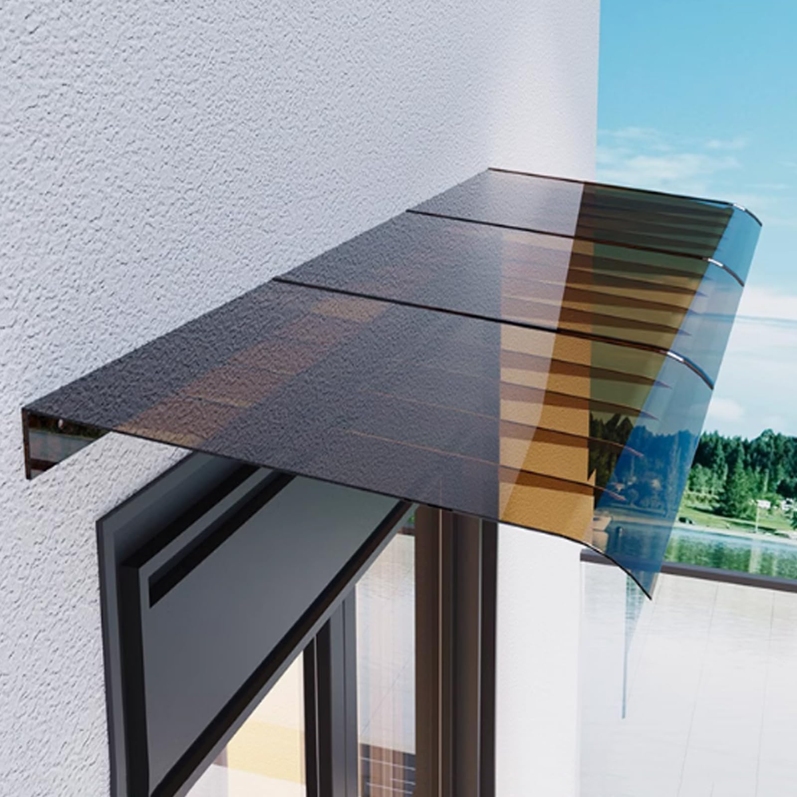 GJMSSMY UV Protection Awning for Door & Window, Curved Canopy Cover, Durable Transparent/Brown Roof for Garden Porch, 40x190cm (16"x75"), Weather-Resistant Outdoor Shelter