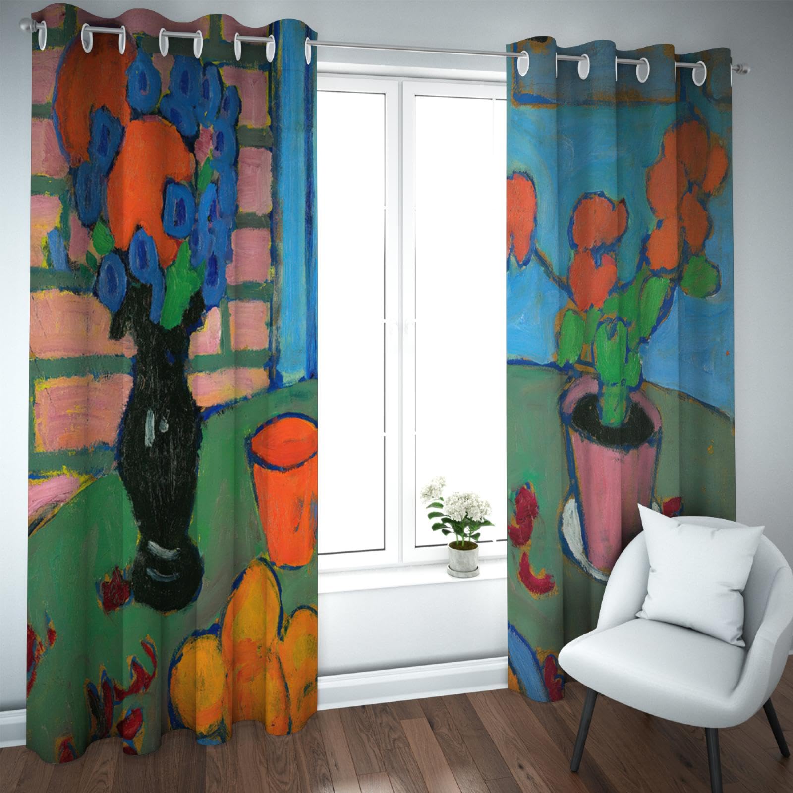 Rideaux fleurs en vase occultants économie d'énergie pour chambre et cuisine - 2 panneaux