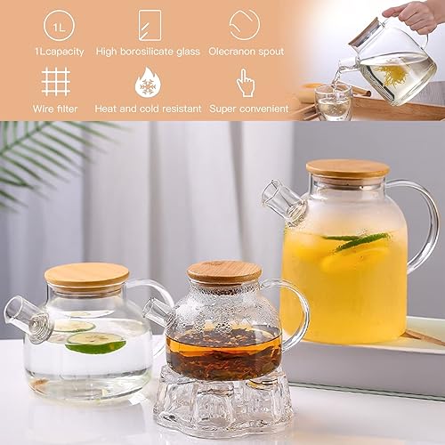 Miniatura 6 de Tetera de vidrio de 34 oz33.8 fl oz, tetera de borosilicato segura para estufa y microondas, tetera transparente con colador, tetera de vidrio con