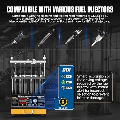 Miniatura 15 de Máquina limpiadora y probadora de inyector de combustible, probador de limpieza de inyección de sistema de combustible de 6 cilindros con adaptador
