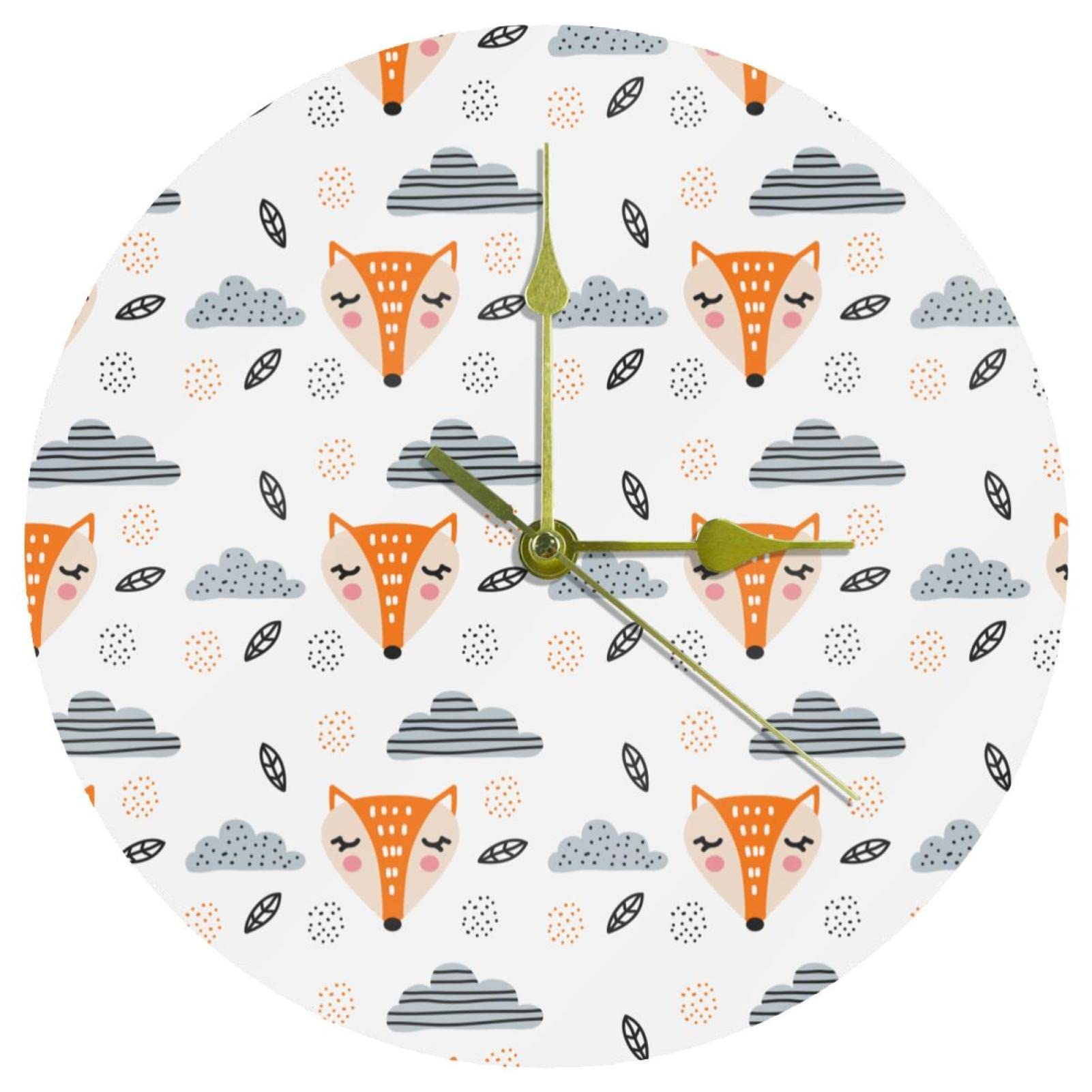 Horloge murale acrylique nuage et renard de 24 cm silencieuse pour chambre d'enfant