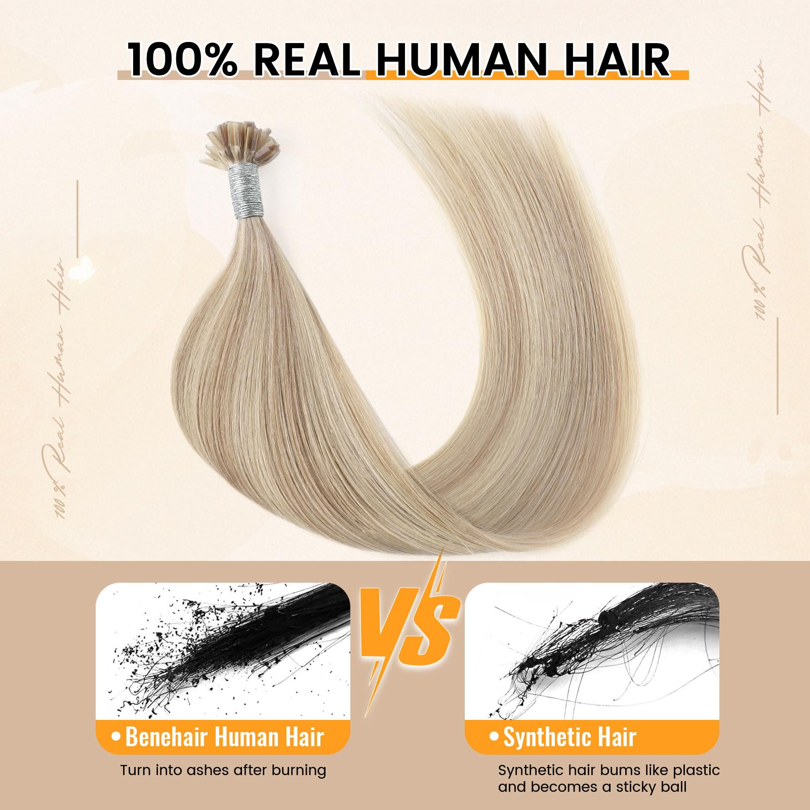 Yuniffe U Tip Real Human Hair Extensions - Hot Fusion, Remy Straight, Keratin, Ombre Honey Blonde to Medium Blonde, 20 inch, 50g/50s - Image 2