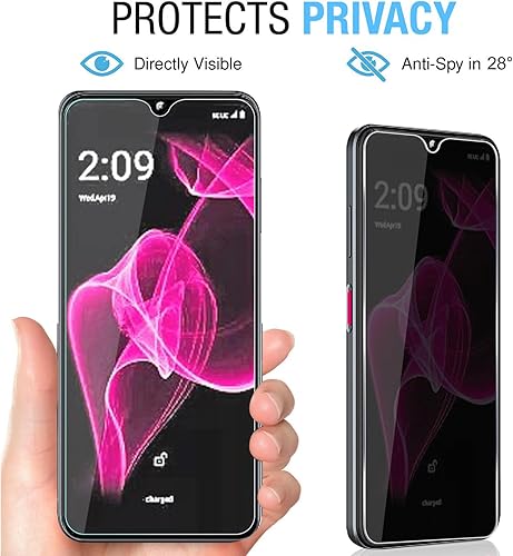 Miniatura 2 de Paquete de 2 protectores de pantalla de vidrio templado para privacidad Revvl 6X 5G de T-Mobile, película de vidrio templado Ultra HD, antiespía,