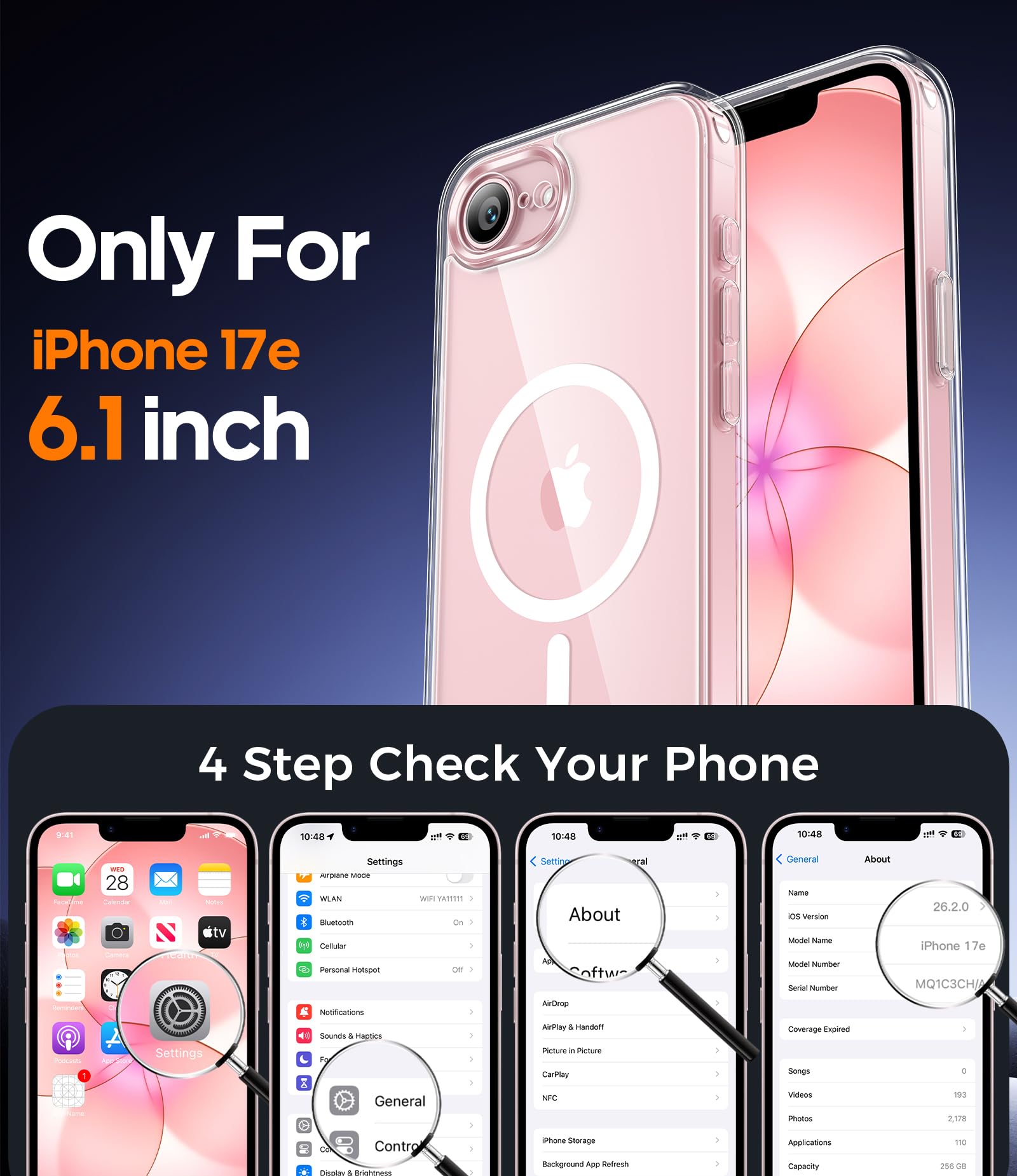 Qasyfanc Magnetic for iPhone 17e Case iPhone 16e Case with 2 Tempered Glass Screen Protector, Compatible with MagSafe, Full Camera Protection, [Anti-Yellowing] Shockproof Protection Phone Case, Clear - 3