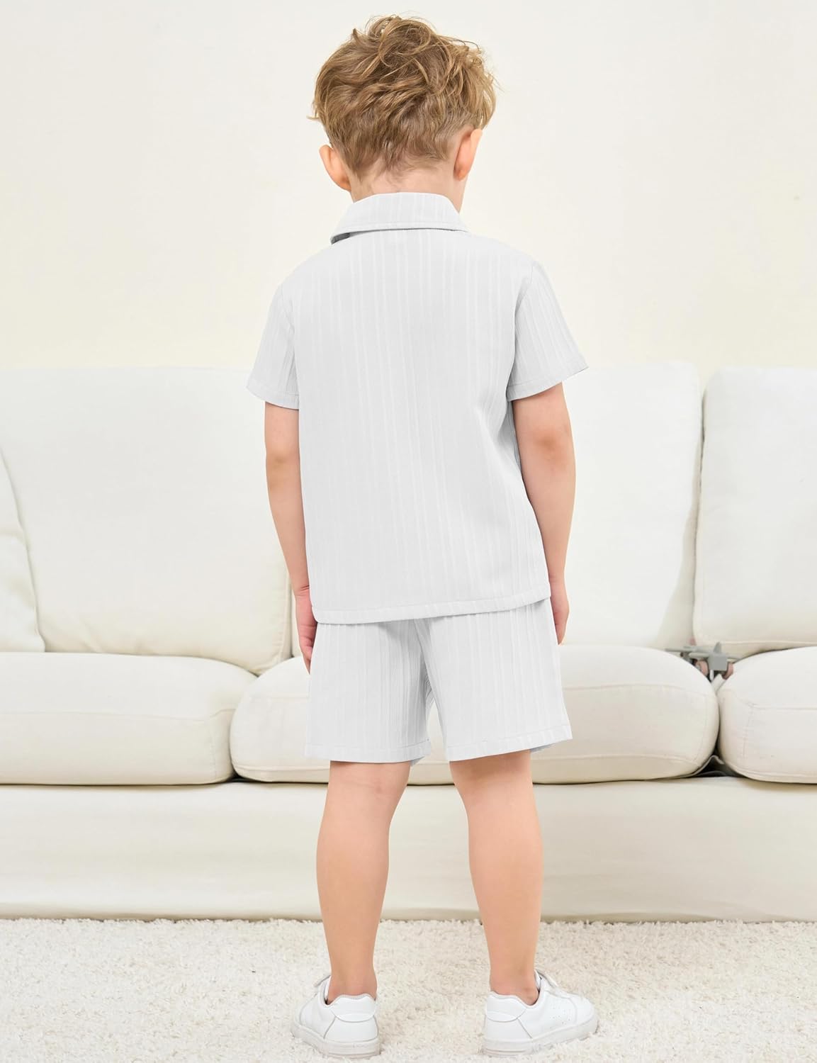 Jimonda Baby Boy Clothes Ribbed Toddler Short Sleeve Button-Down Shirt Tops + Shorts Set with Pocket Summer Outfit 2PCS - Image 3