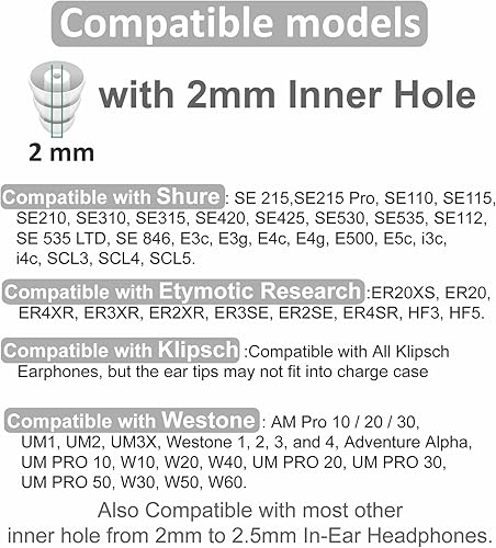 Miniatura 7 de 6 pares de puntas de triple brida compatibles con puntas Shure SE215 Pro, silicona que reduce el ruido con orificio de conector de 0.079 pulgadas