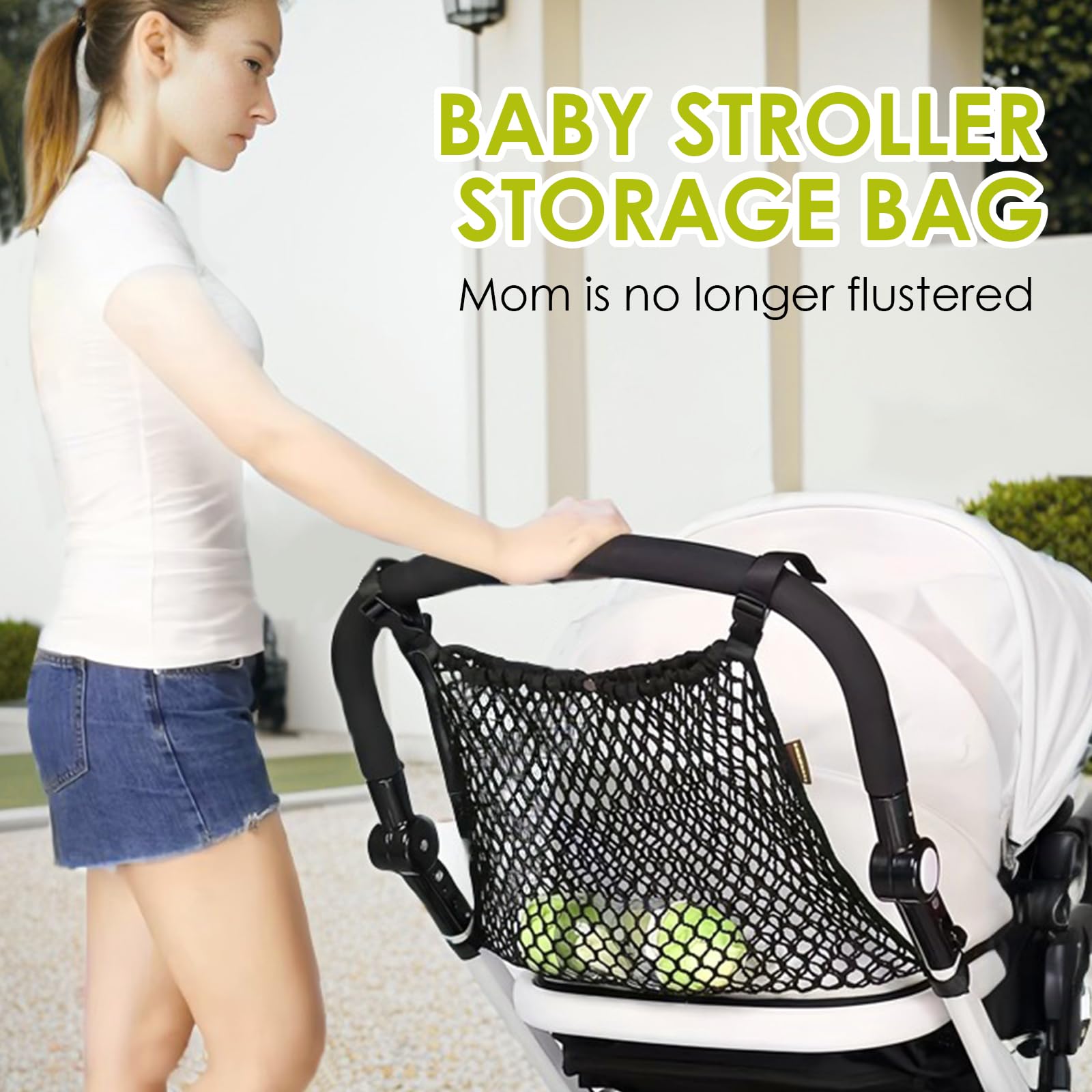 Nero Tasca a Rete per Passeggino, Borsa in Rete per Passeggini, Universale Rete per la Spesa per Carrozzina, Rete Tasca Portaoggetti Organizer per Passeggino Carrello Jogger