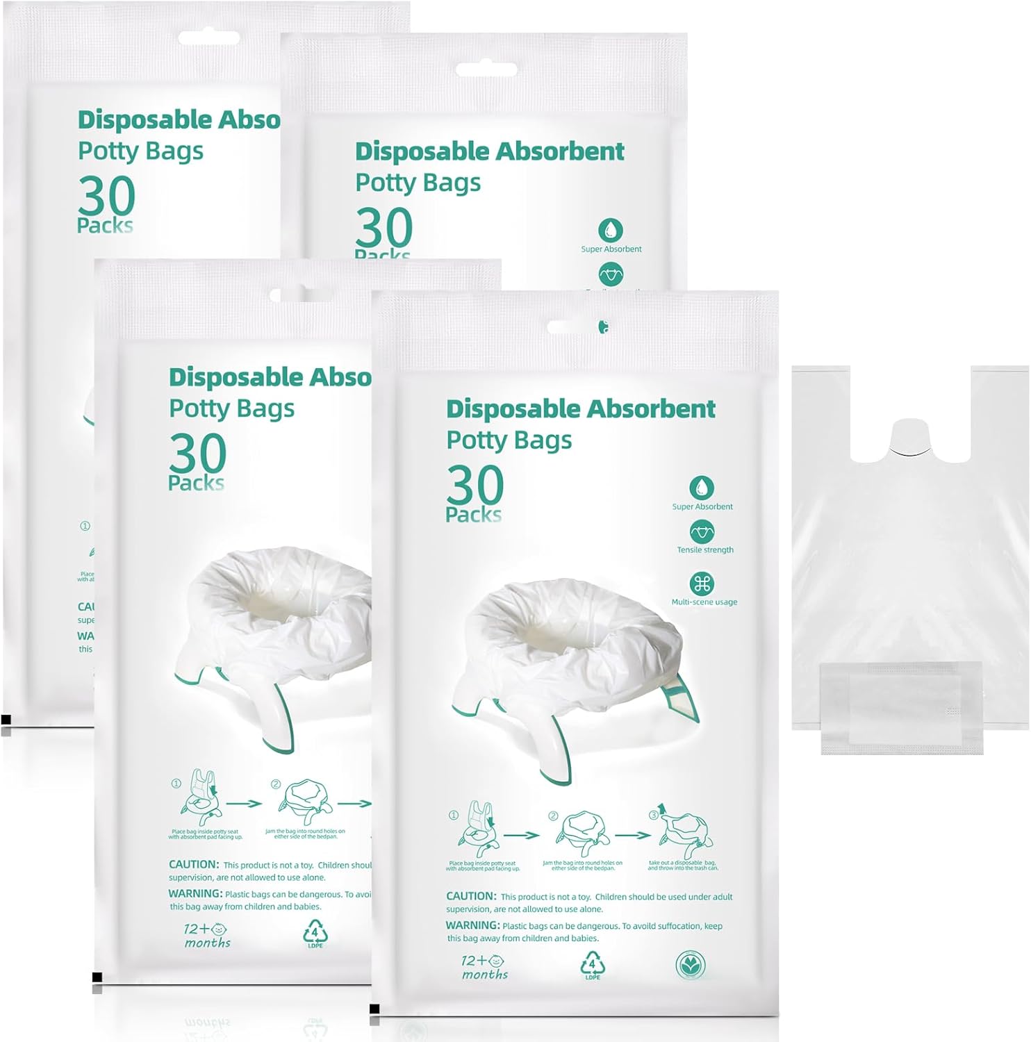 120 Pcs Travel Potty Bags Liners with Absorbent Pads Disposable Car Potty Portable Training Bags for Seat Bed Pan Liners for Toddler Travel Fit Most Potty Chairs