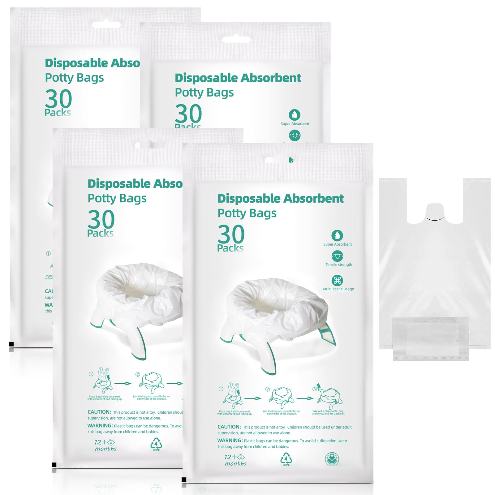 Reallnaive 120 Pcs Travel Potty Bags Liners with Absorbent Pads Disposable Car Potty Portable Training Bags for Seat Bed Pan Liners for Toddler Travel