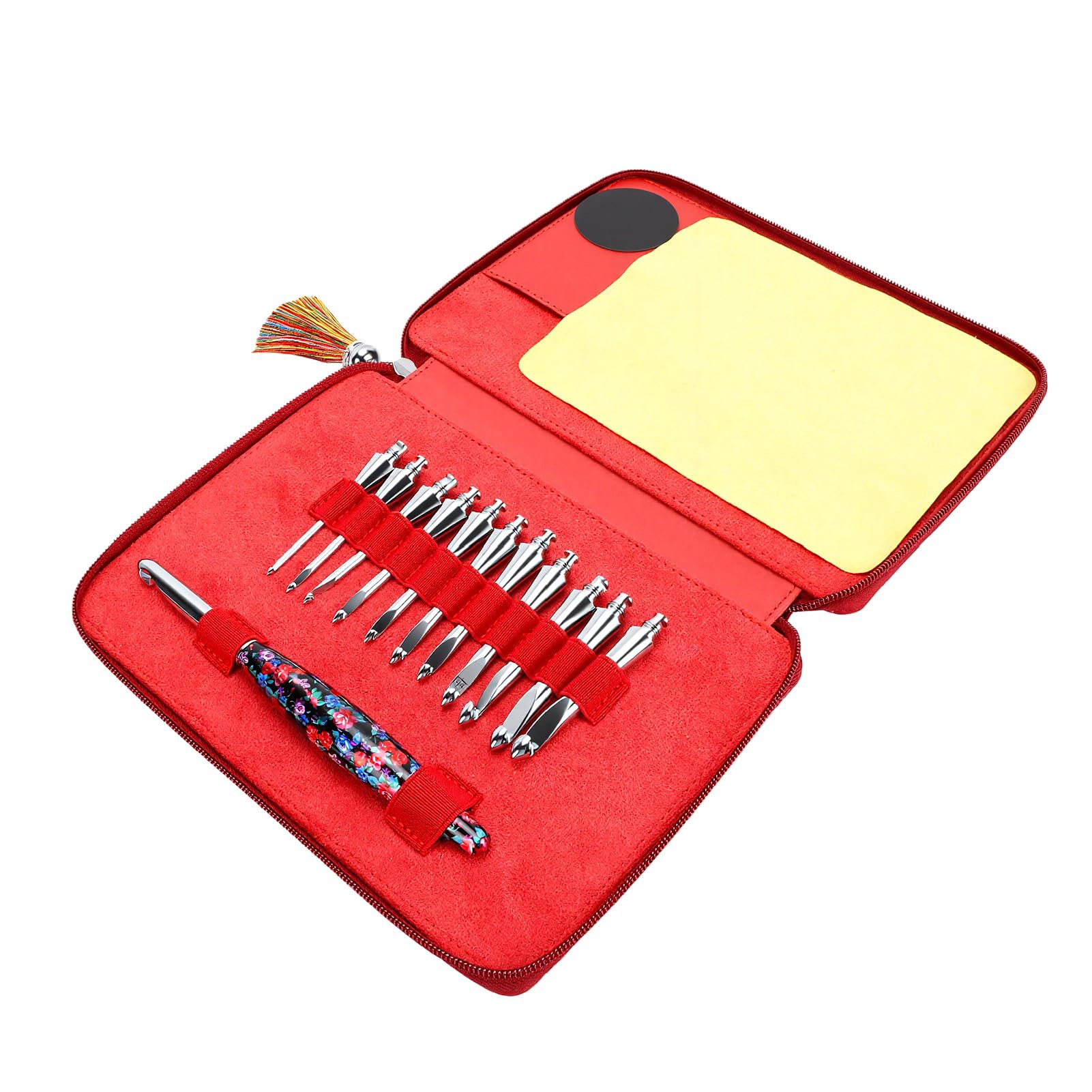 TIKATARER Juego de 11 Ganchos de Ganchillo Intercambiables, Mango Ergonómico con Bolsa de Almacenamiento con Cremallera Red Crane Ganchos de Aluminio de 3,0-9,0 mm para Tejido