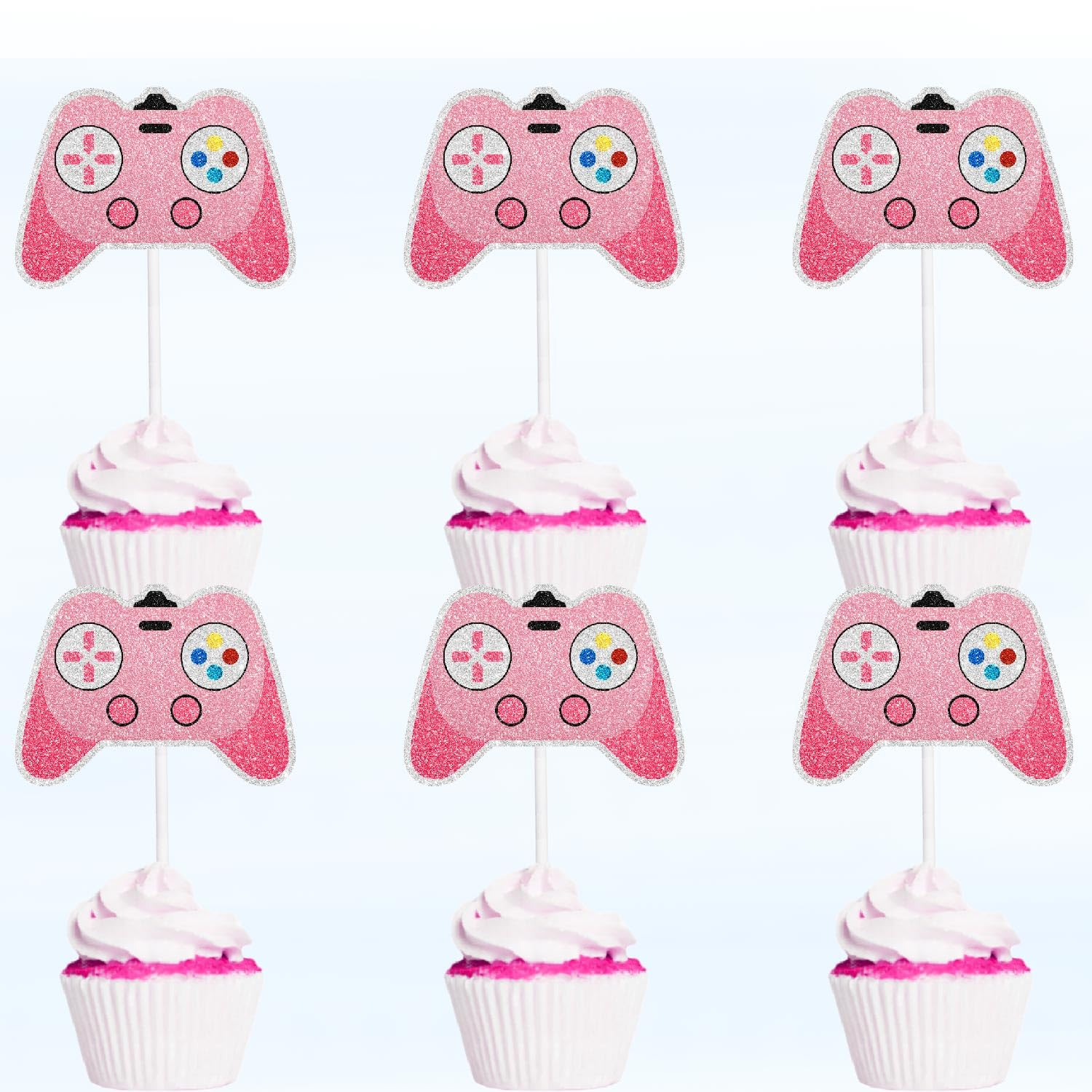 Video Game Themed Happy Birthday Game Controller Unlockable Level Cupcake Toppers Set of 18 - Video Game Themed Birthday Parties for Boys and Girls,
