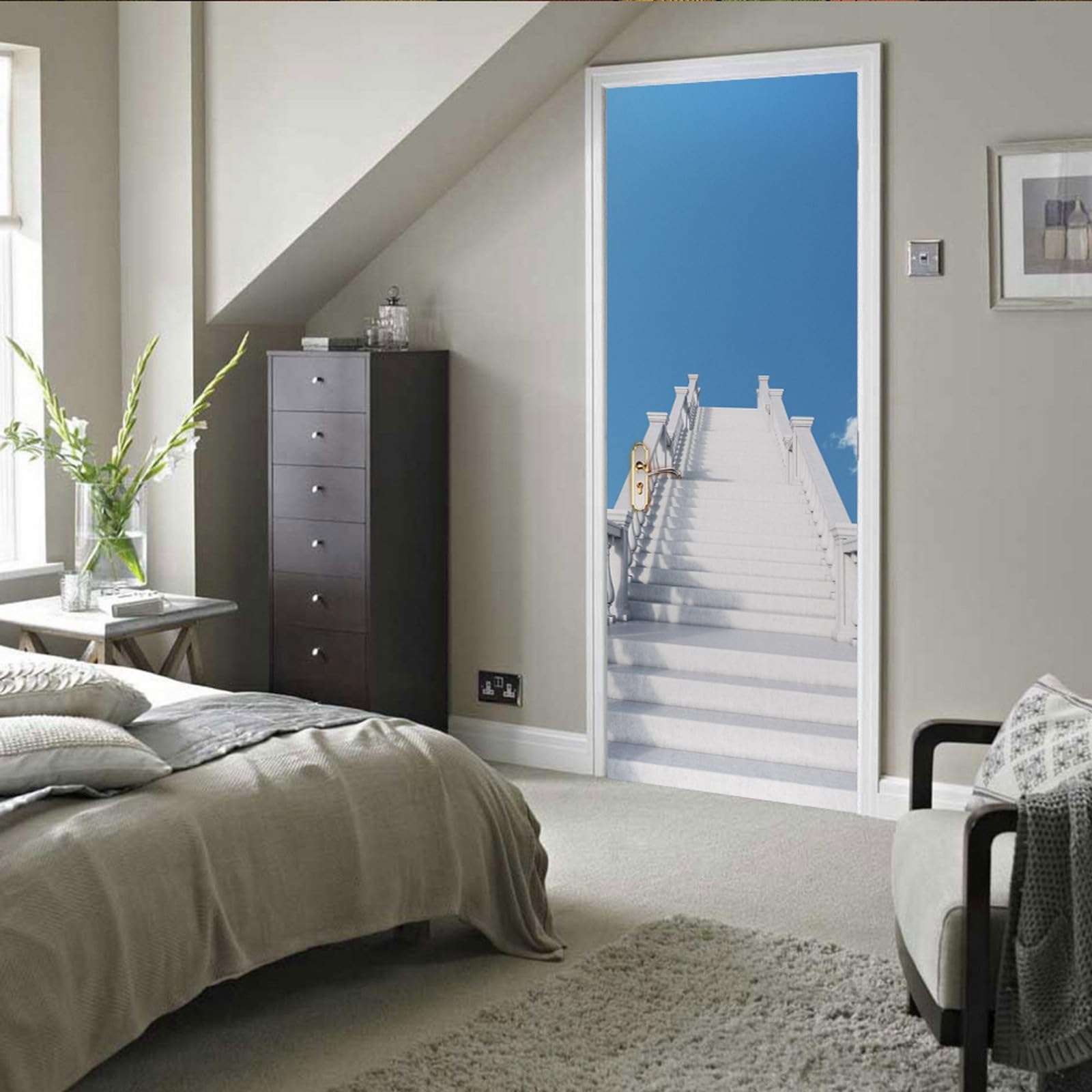 A.Monamour Sticker De Porte 3D – Ciel Bleu Et Nuages – 85 X 200 Cm – Autocollant Mural Grand Format Amovible