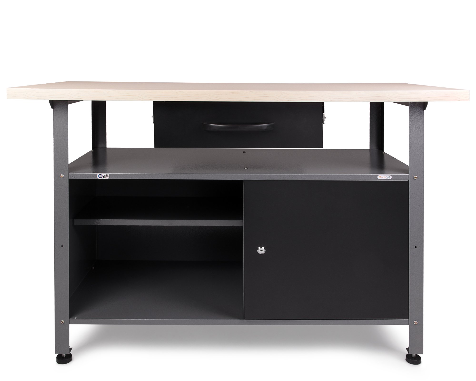 Ondis24 Montagewerkbank Werkbank Klaus 120 cm, Metall, abschließbarer Tür, höhenverstellbare Füße (Arbeitshöhe 85 cm, Schwarz)
