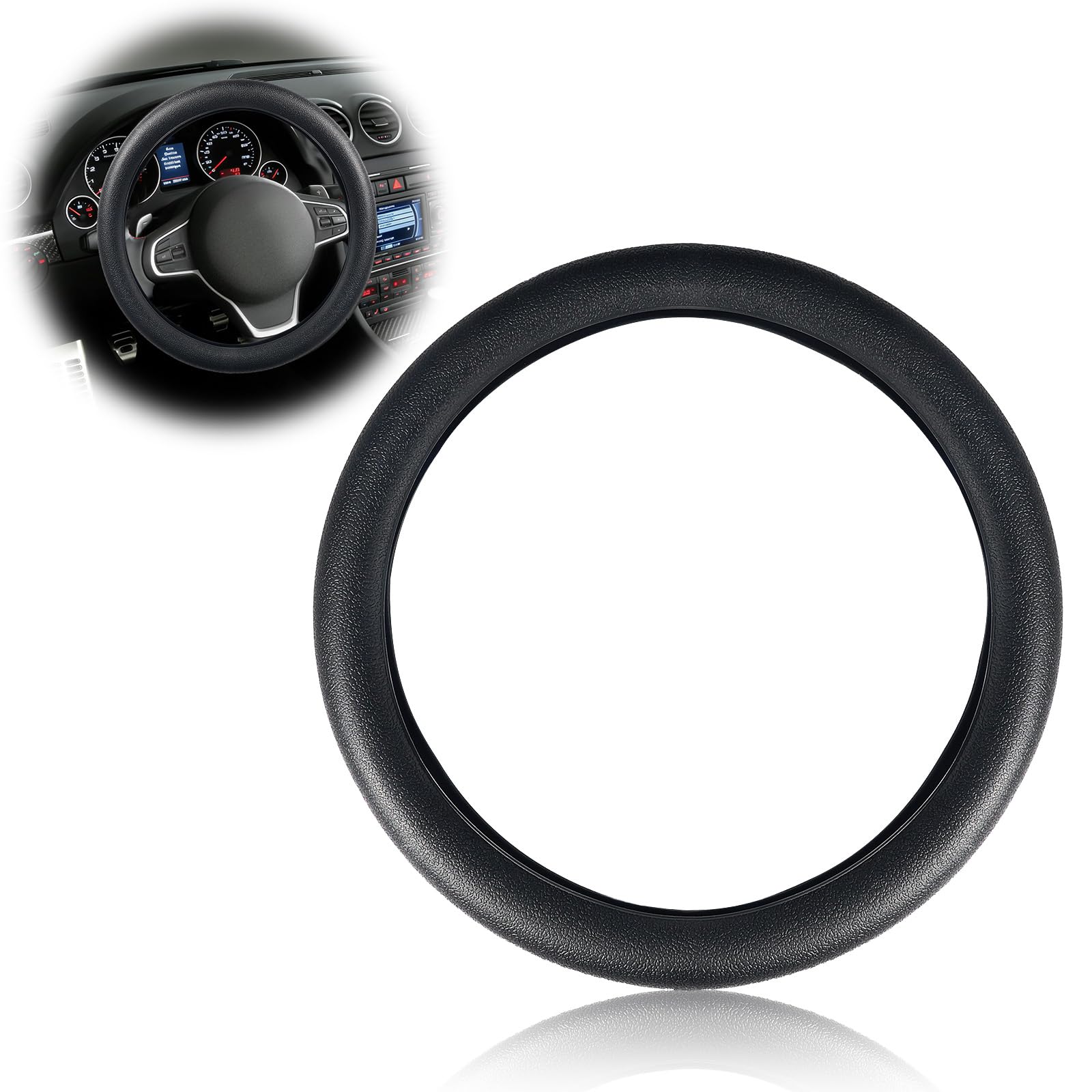 Coprivolante Auto Universale in Silicone Antiscivolo 33-42 cm, Housse Protettiva Elegante e Facile da Pulire, Accessorio per Auto, SUV e Camion – Nero