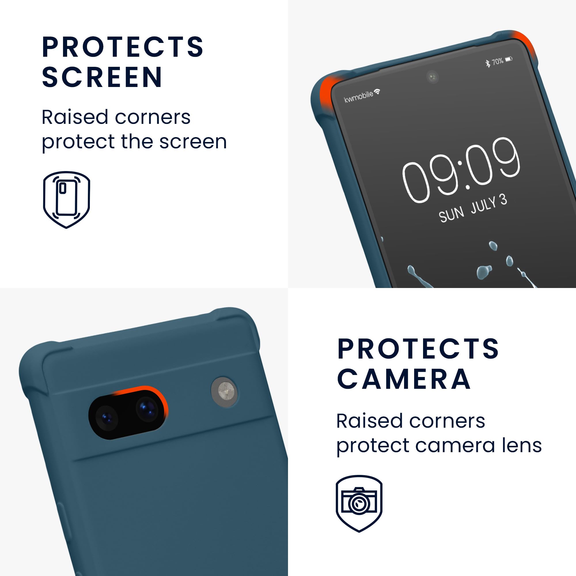 kwmobile Crossbody Case Compatible with Google Pixel 7a Case - TPU Silicone Cover with Strap - Dark Blue - Image 3