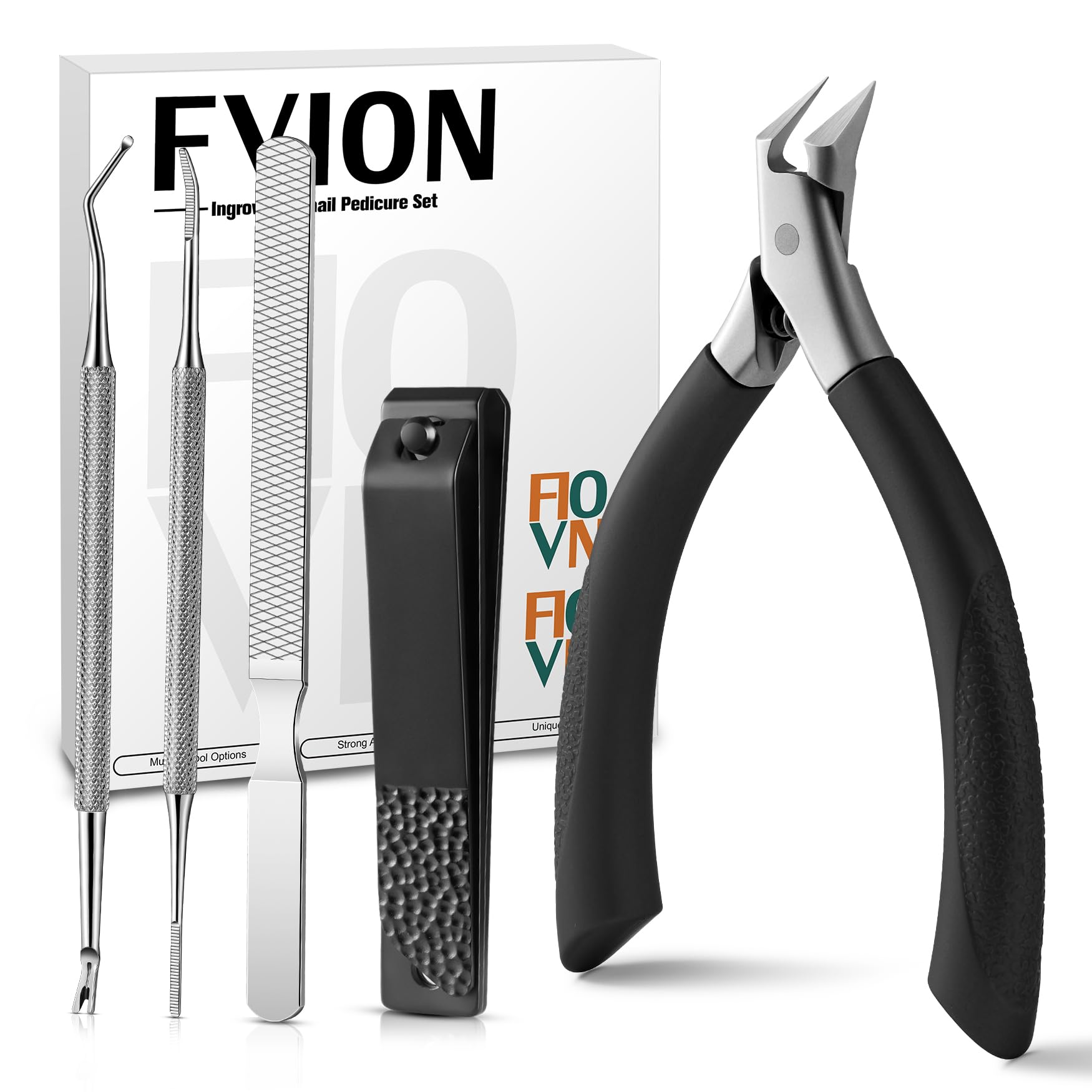 FVION Ingrown Toenail Tools Kit 5 Pcs Toenail Clippers for Thick Ingrown Nails Ingrown Toenail Removal Correction Nail