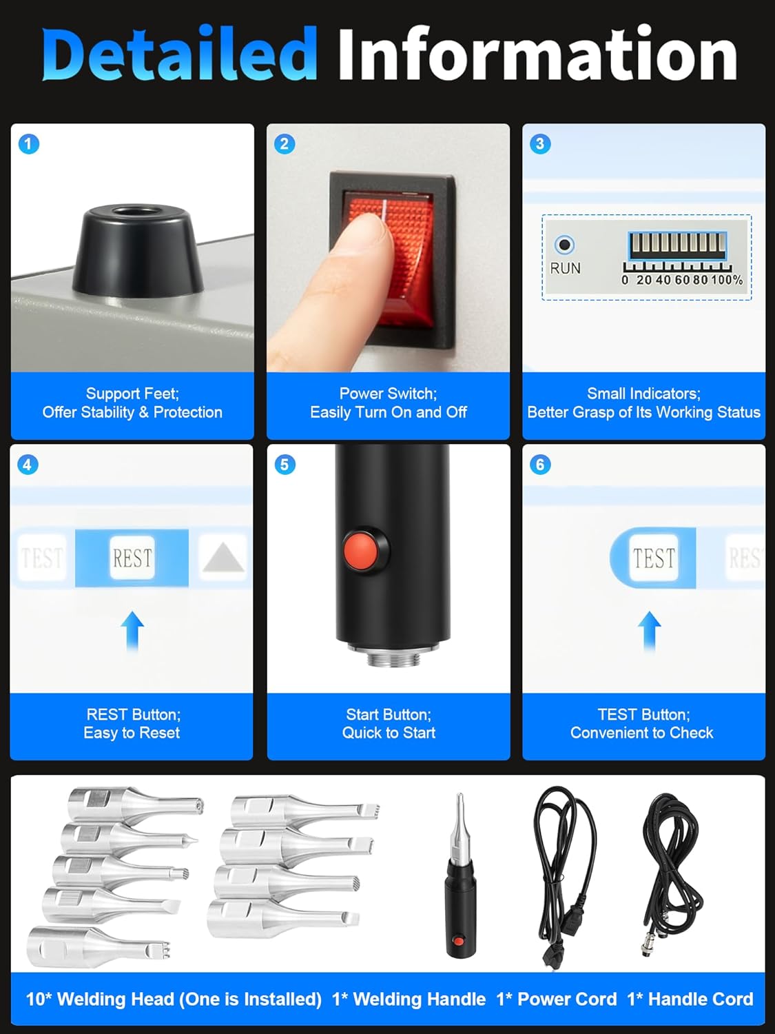 Ultrasonic Plastic Welding Machine w/10Pcs Welding Heads, 700W 28KHz Ultrasonic Spot Portable Handheld High Frequency Spot Welding Machine for ABS PP PE (AC110V)