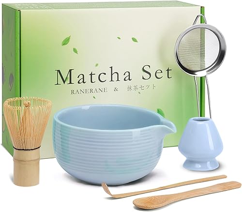 Miniatura 12 de Juego de batidor de matcha, juego de matcha de cerámica incluye cuenco matcha, batidor de matcha (Chasen) y soporte, tamiz, cuchara y cuchara