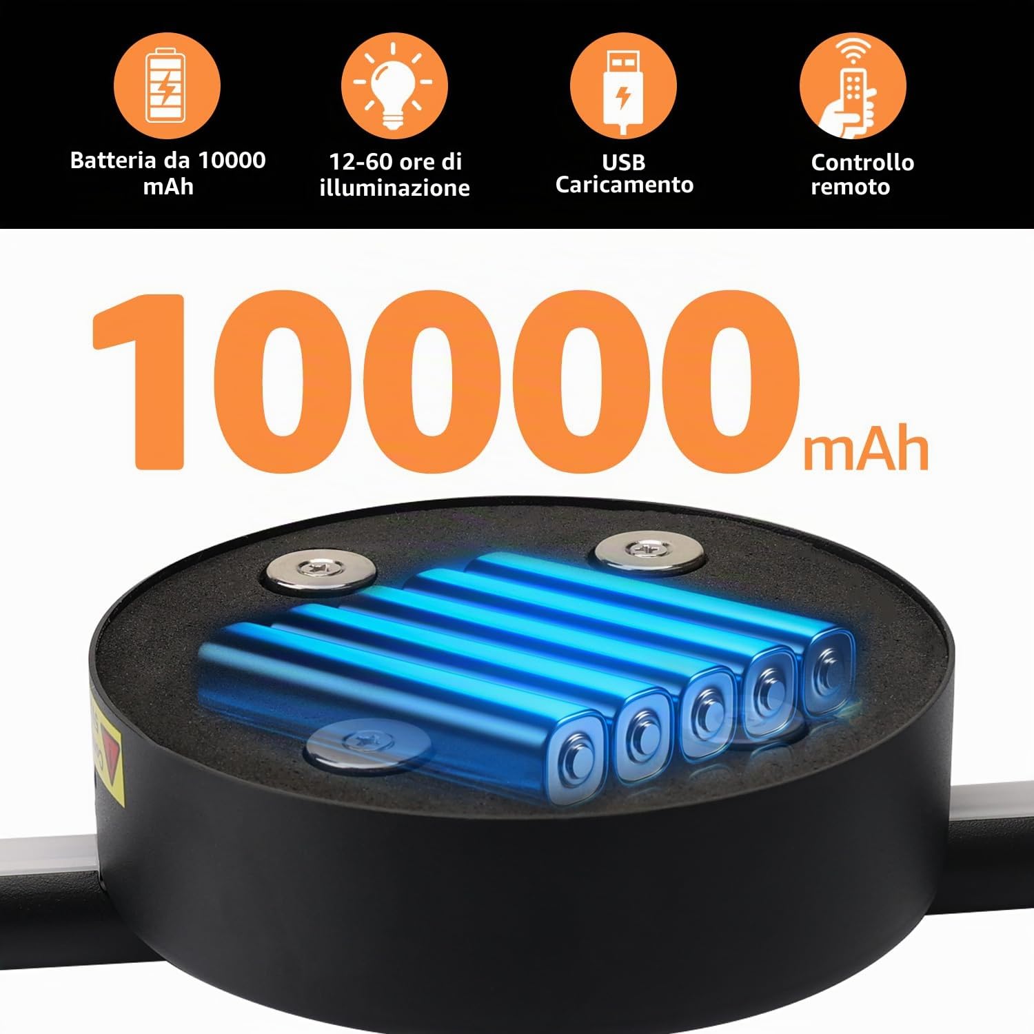 Aipsun 2pcs lampada da parete ricaricabile con telecomando per interni, 10000mAh - 60CM Nero 5W 360°lampada da soggiorno ruotabile con Temporizzazione e regolazione, 3000K-6000K, per camera da letto