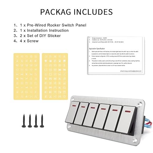 Vista 58 de Panel de interruptor basculante de aluminio de 8 bandas, panel de interruptor de 12 V/24 V, 3 pines de encendido/apagado, panel de interruptor