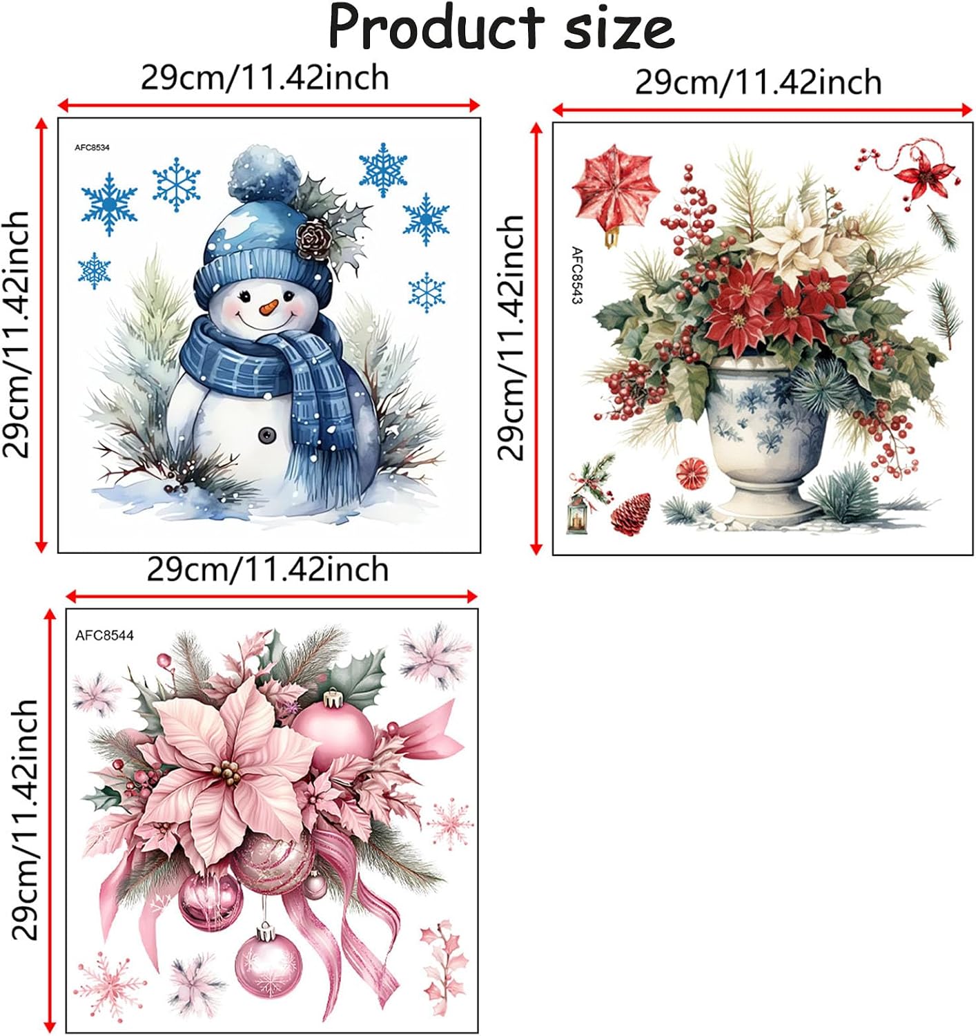 3 Sheets Christmas Toilet Stickers Decals Christmas Toilet Lid Stickers, Xmas Snowman Vase Pink Flower Balloon Pattern Self-Adhesive Decals for Xmas Party Home Decoration