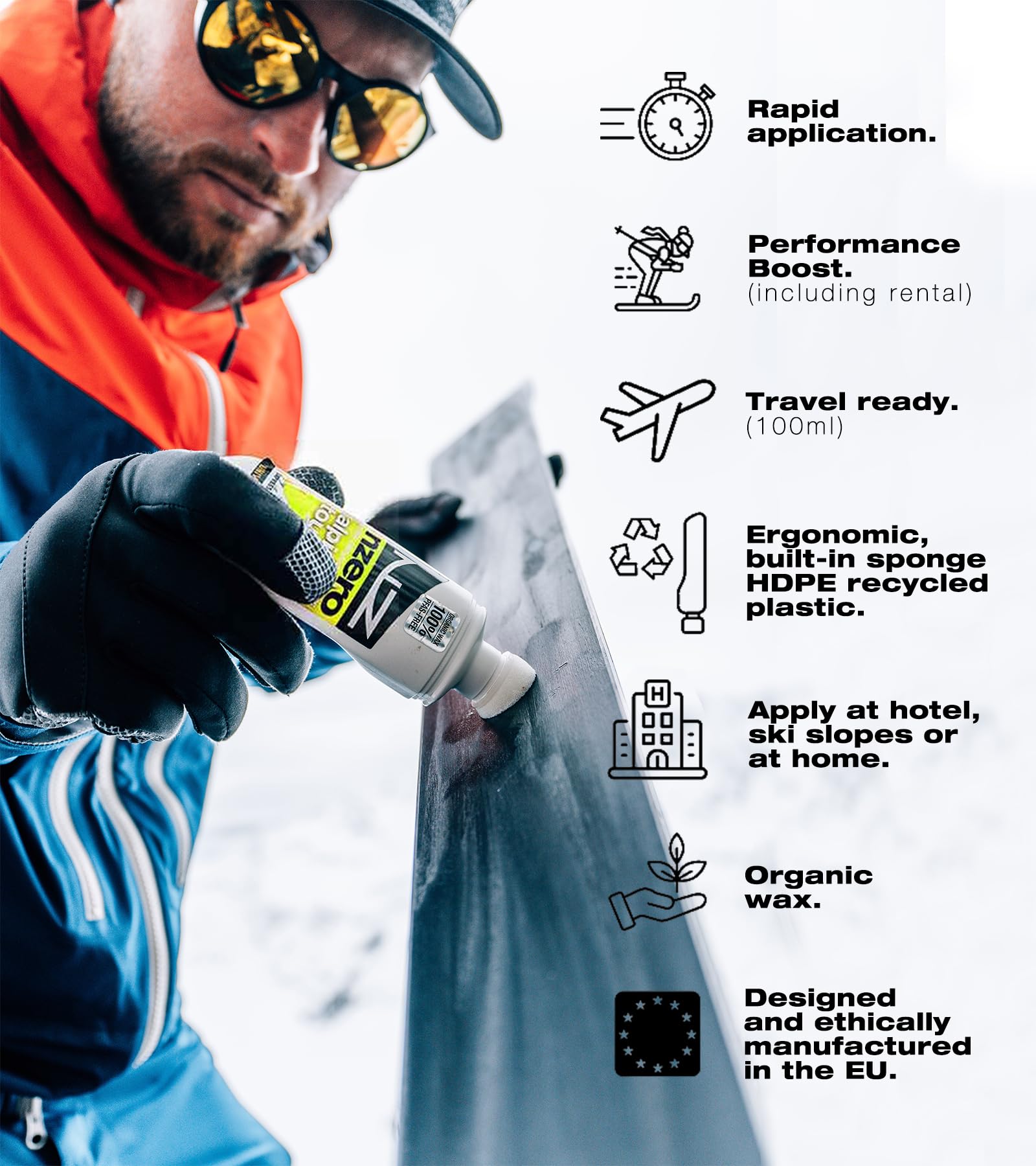 Cera Orgánica NZEROWAX para Ski y Snow 100 ml Aplicador Universal