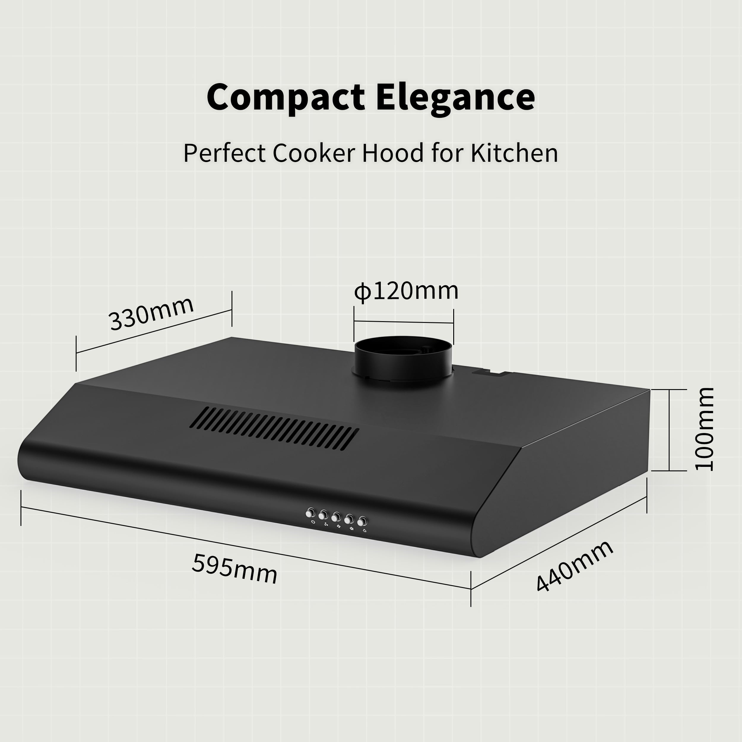 FIREGAS 60cm Black Cooker Hood, 250m³/h Kitchen Extractor with Push Button Control, 3 Speeds, Quiet Brushless Motor, A+ Energy Rating, LED Light, Ducted or Recirculation — view 7