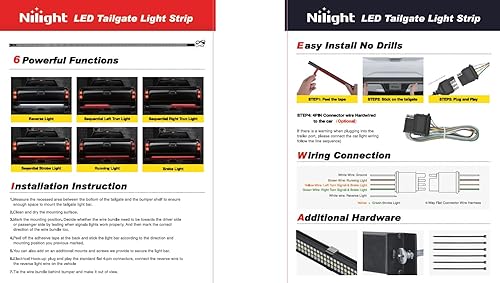 Miniatura 10 de Nilight Truck Tailgate Light Strip 60" Aluminum FrameTriple Row Light Bar 1200 LED w/ Red Running Brake White Reverse Light Red Sequential Turn