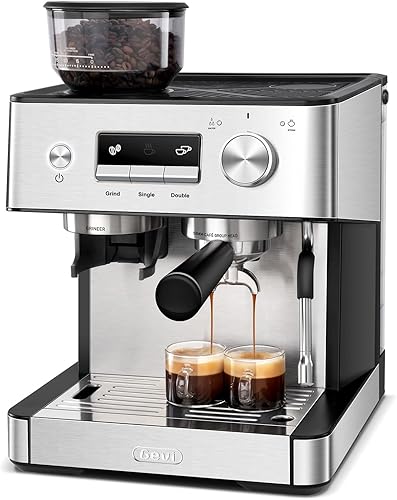 Gevi Máquina de café expreso de 20 barras con molinillo y espumador de leche, cafetera profesional para el hogar, capuchino y café con leche, tanque