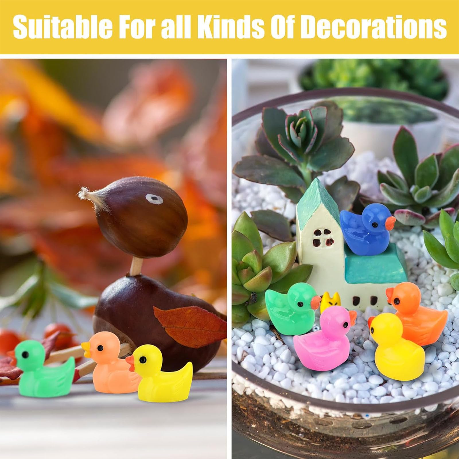50 Mini Patos De Resina Con Purpurina - 5 Colores, Para Decorar Acuarios, Macetas, Casas De Muñecas