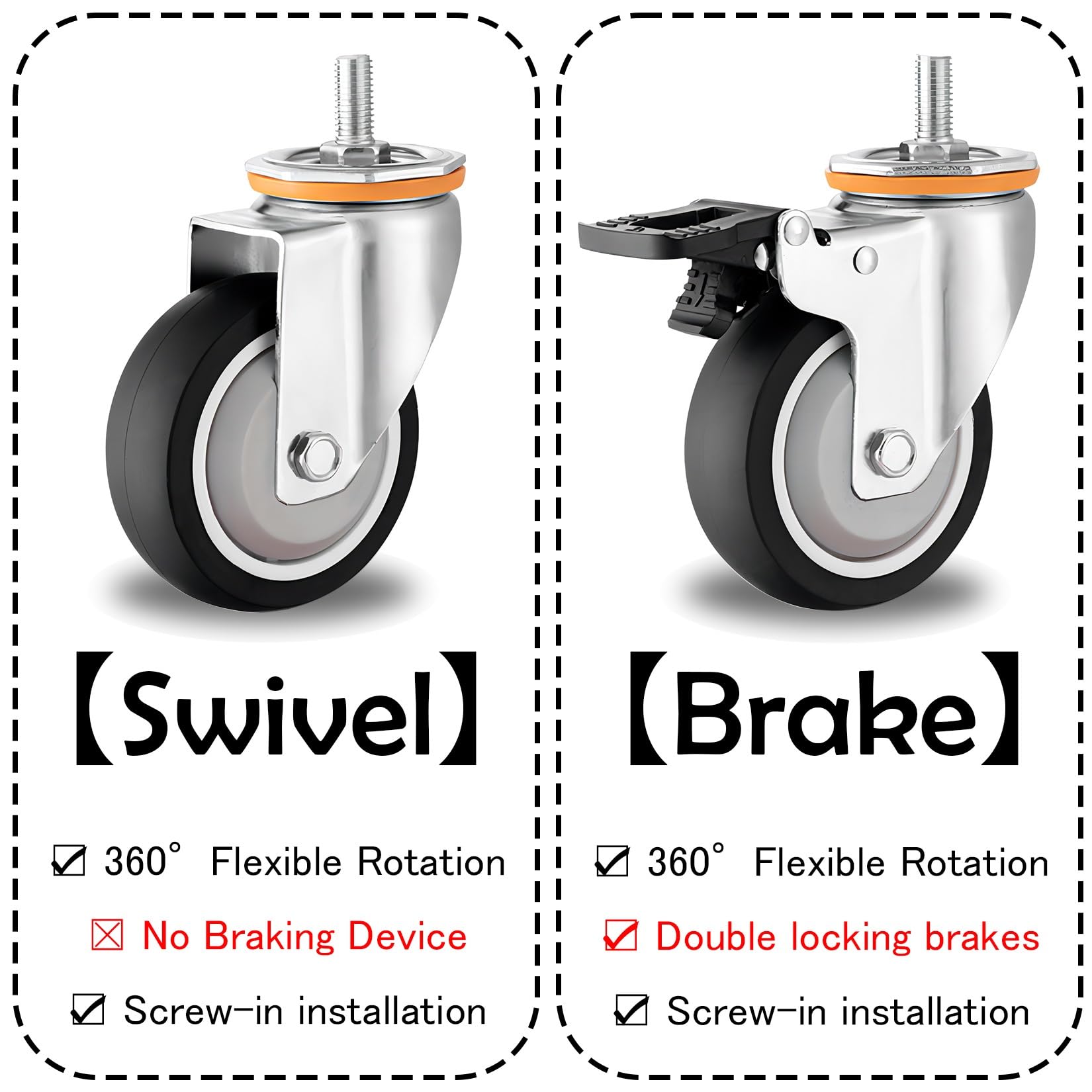 Produktbild von Lygoeege Schwerlast-Bockrolle – 12,5cm, 900kg Tragkraft, Aluminiumkern-Polyurethan, Wartungsfrei, Für Werkbänke & DIY-Projekte