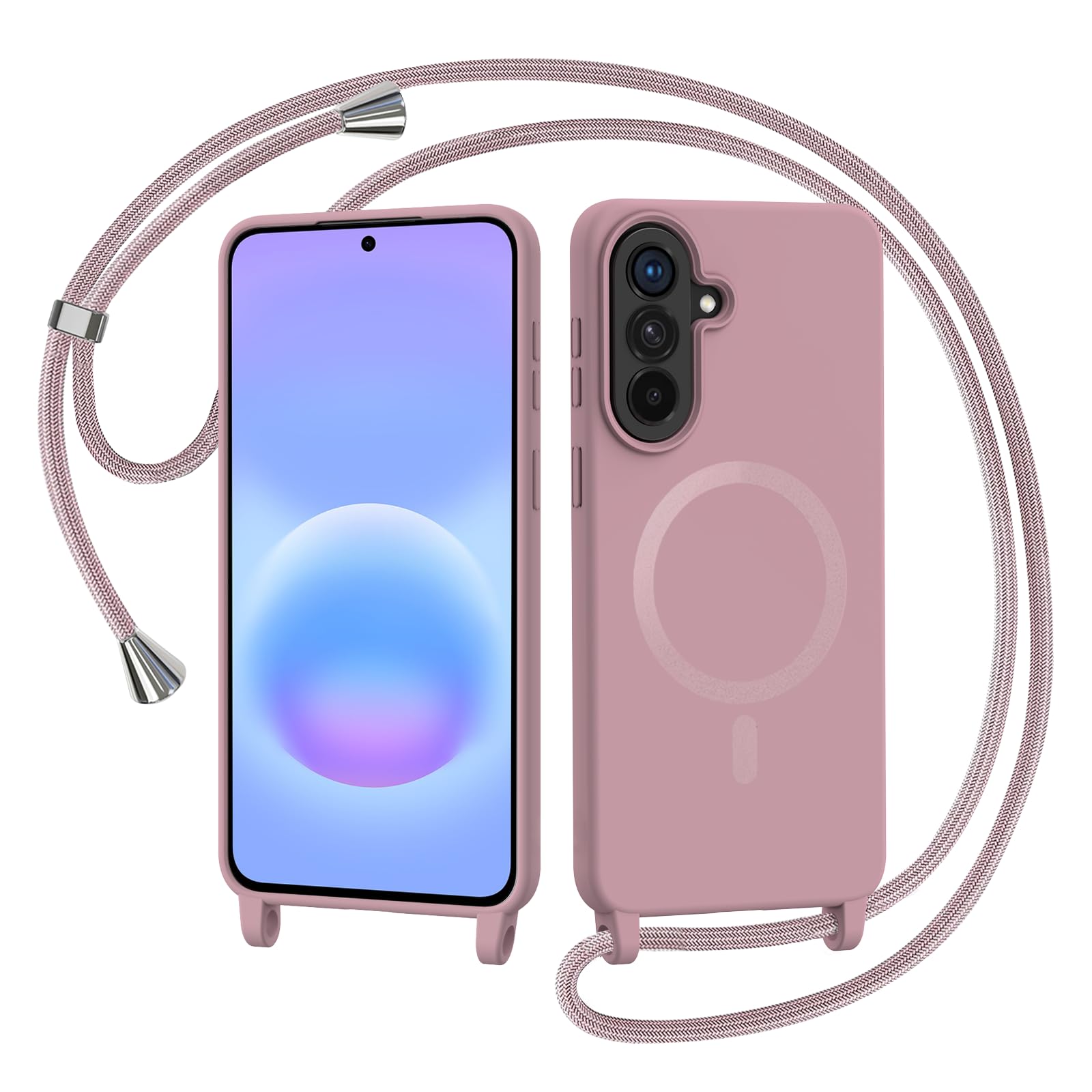 AOMYKE Handyband für Samsung Galaxy S24 Hülle mit Band, Magnetisch Handyhülle kompatibel mit Magsafe zum Umhängen Schutzhülle mit Kette Kordel Weich TPU Liquid Silikon Case