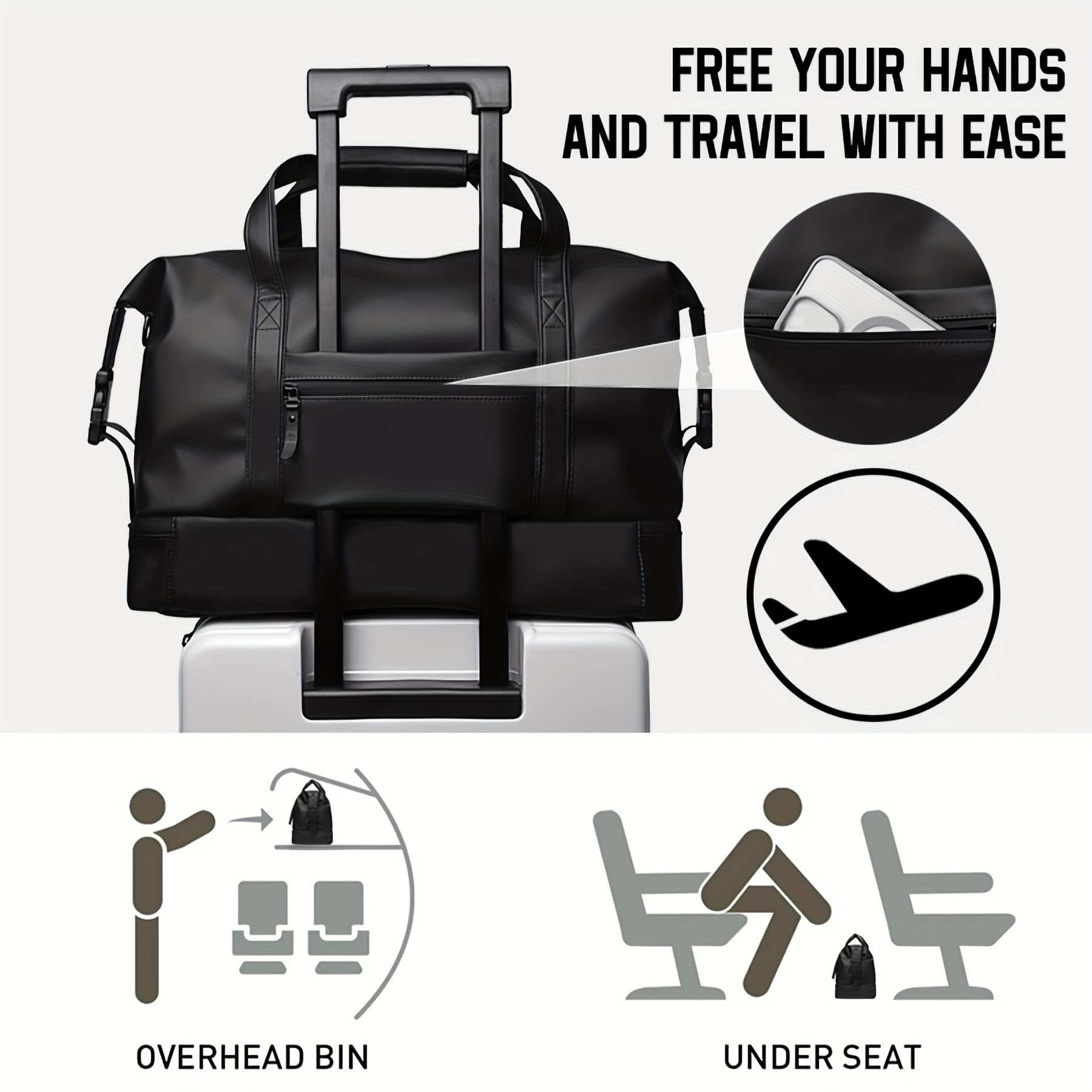 Bolsa de lona plegable para deportes, de poliuretano, ligera, con bolsillo húmedo y compartimento para zapatos, bolso de mano portátil para entrenamiento, fin de semana, uso diario