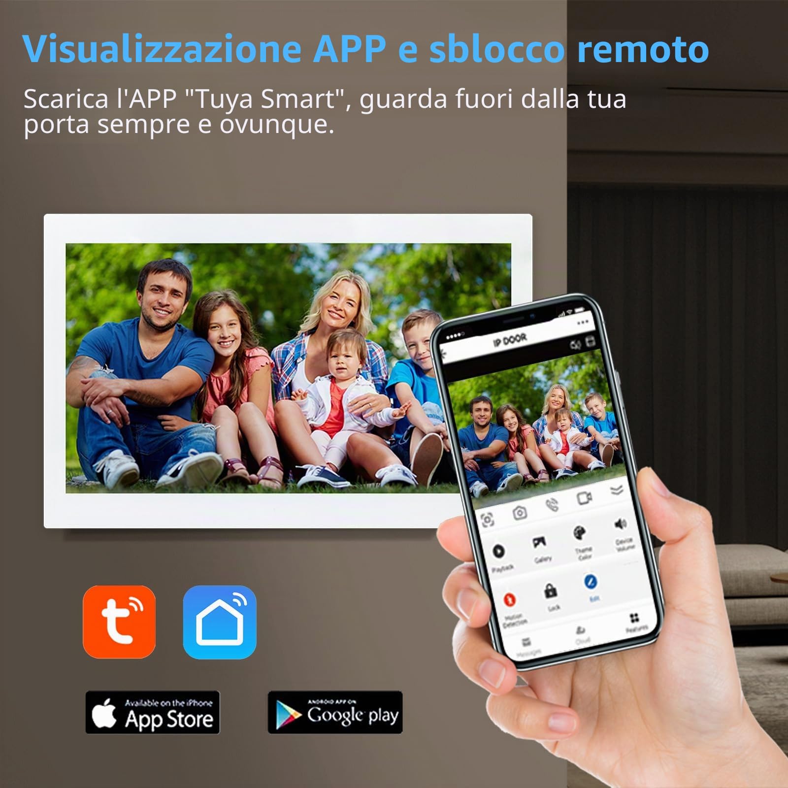 Videocitofono WiFi con videocitofono, 1080p, con monitor touch da 10 pollici, (cablato), supporta impronte digitali, schede RFID e sblocco password