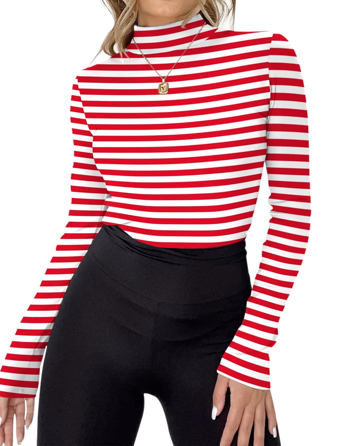 Rapbin Womens Long Sleeve Mock Turtleneck Tops Knit Basic Stretch Fitted Pullover Lightweight Thermal Shirts