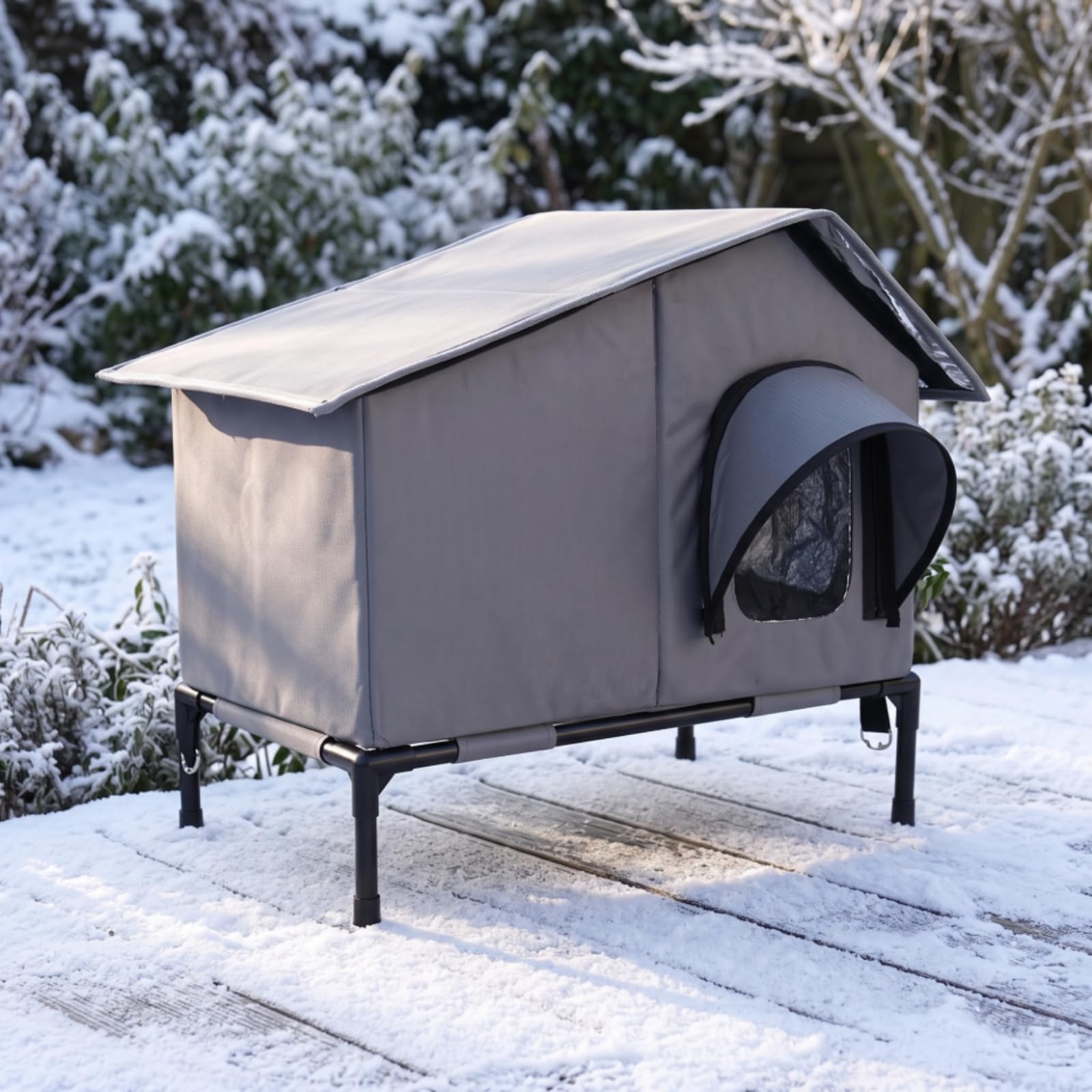 Niche Surélevée pour Chat Semi-Fermé | Imperméable, Abri, pour Jardin, Chats