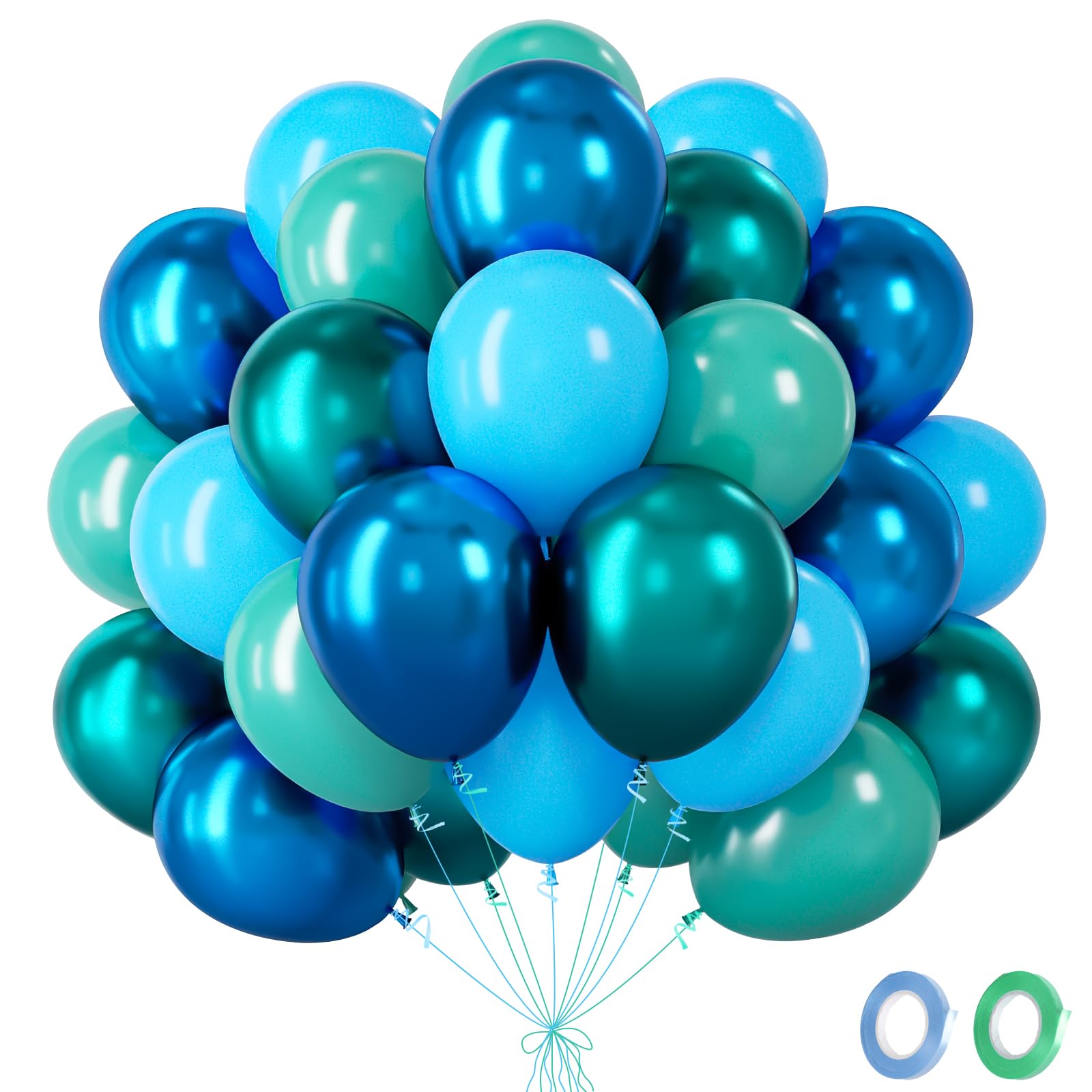Blue And Green Balloons - 60Pcs Teal Green Balloons With Metallic Latex Ballons, Blue Birthday Decorations For Boys Men, Helium Balloon For Birthday Graduation Baby Shower Gender Reveal, 12 Inch — image 1
