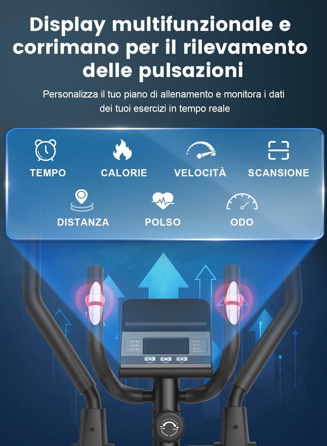 Ellittica, Ellittiche Magnetica Ultra Silenziosa con Resistenza a 16 Livelli, Volano da 8 kg, Passo da 42 cm, Monitor LCD, Sensore Battito, Capacità di Carico 150 kg, Ellittica da Casa
