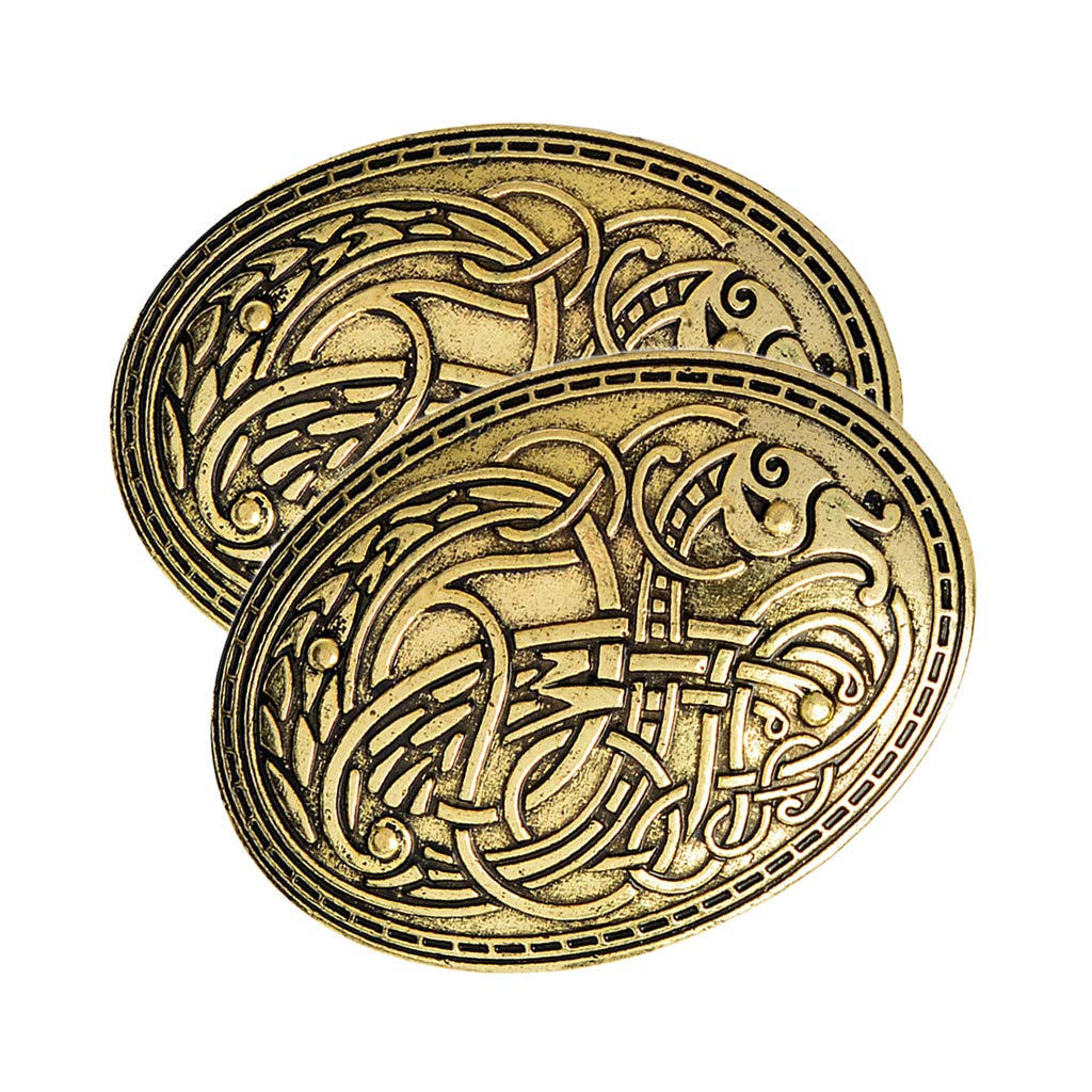 Hellery2 Pieces Vintage Viking Shield Brooch Pin Buckle Clasp Clothes Fastener Cloak Pins for Women Men Gifts, Gold